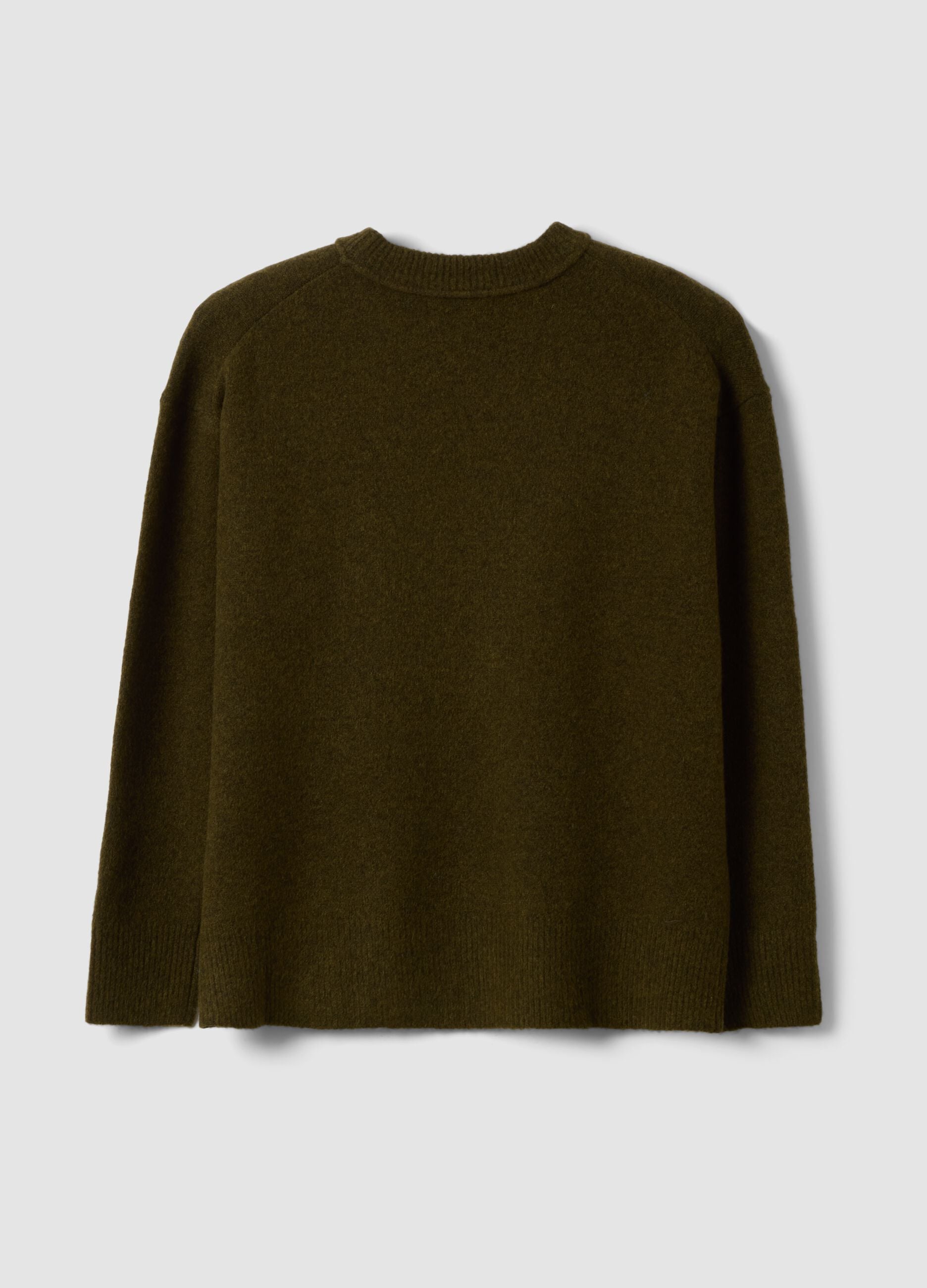 Green stretch wool crew-neck jumper