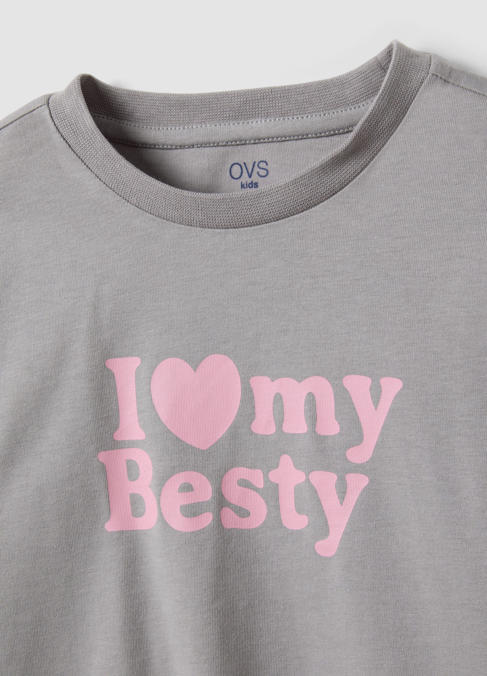 Graues T-Shirt aus Bio-Baumwolle f&uuml;r M&auml;dchen mit Frontprint, Regular Fit