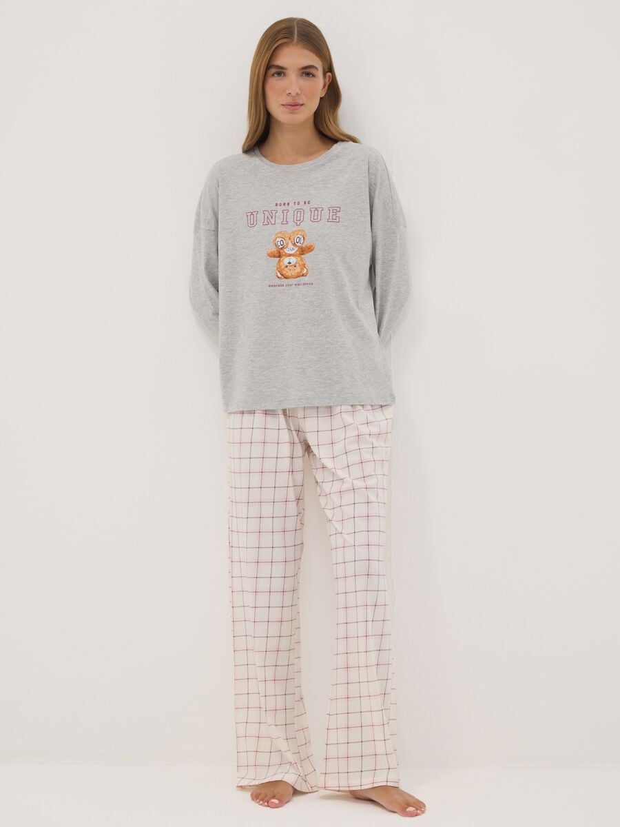 Grey marl organic cotton and viscose blend crew-neck pyjamas_0
