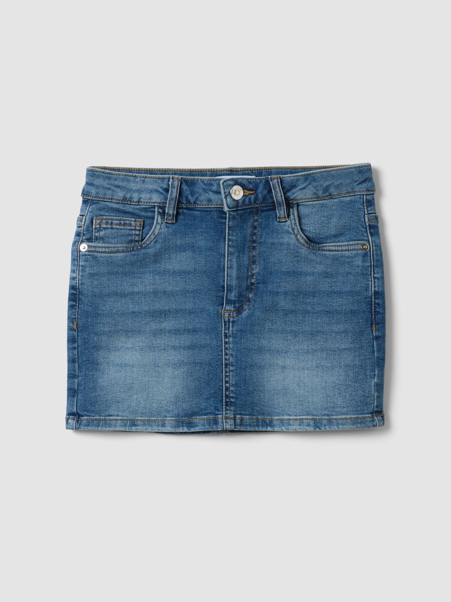 Blue stretch-cotton denim mini skirt_0