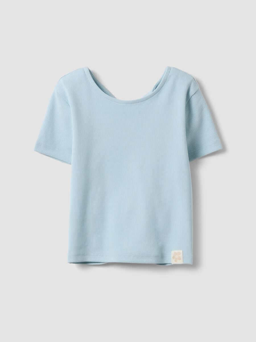 Blue stretch cotton short-sleeve T-shirt_3