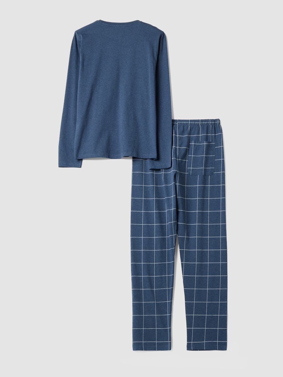 Blue V-neck pyjamas in pure organic cotton_2