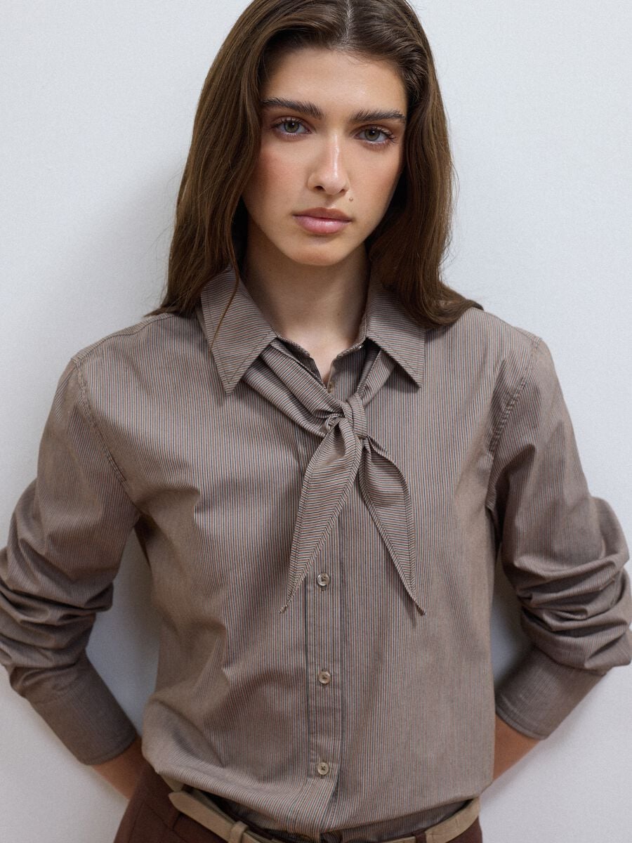 Multicolour stretch cotton shirt with scarf collar_0