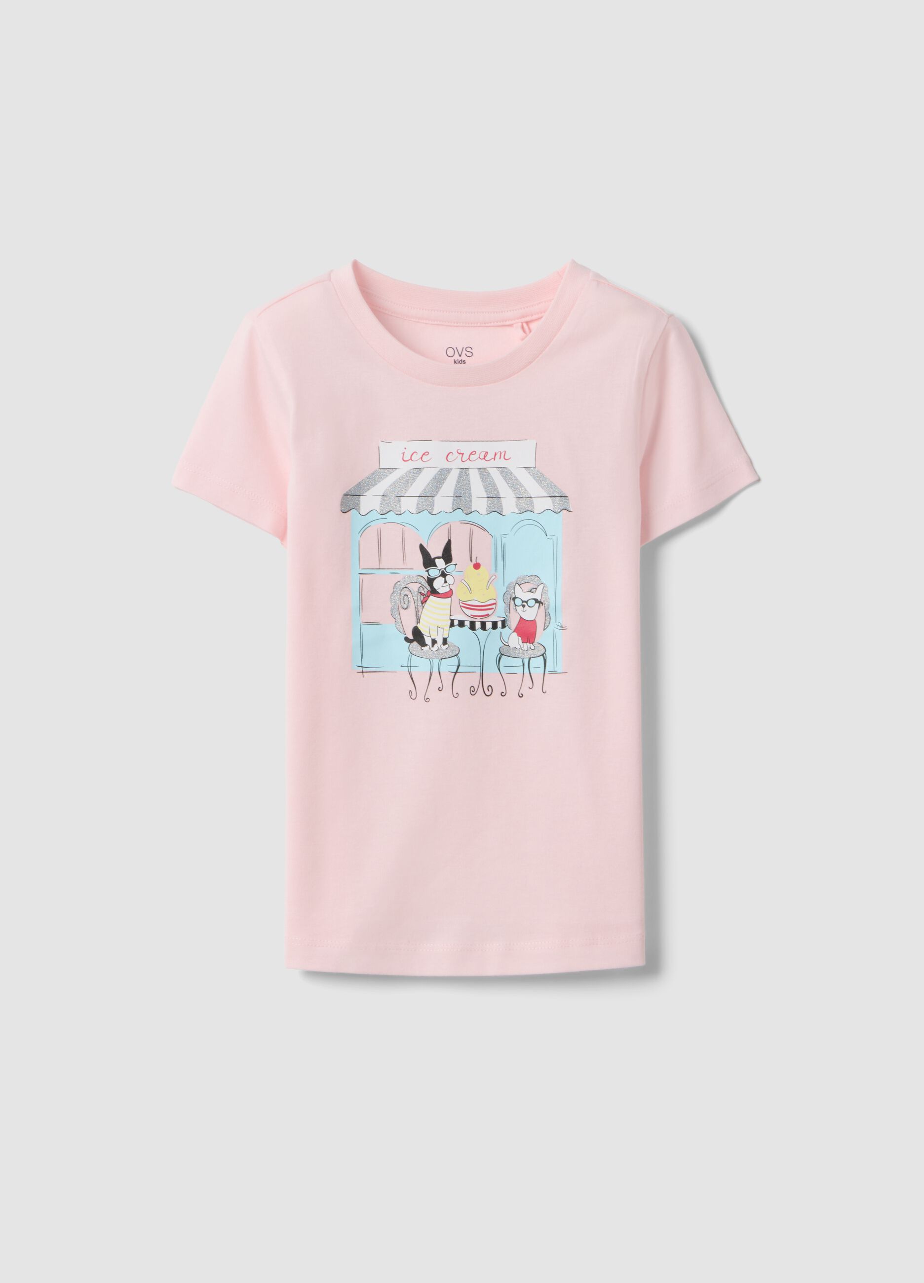 T-shirt rosa de algod&atilde;o puro com corte regular e estampado para meninas