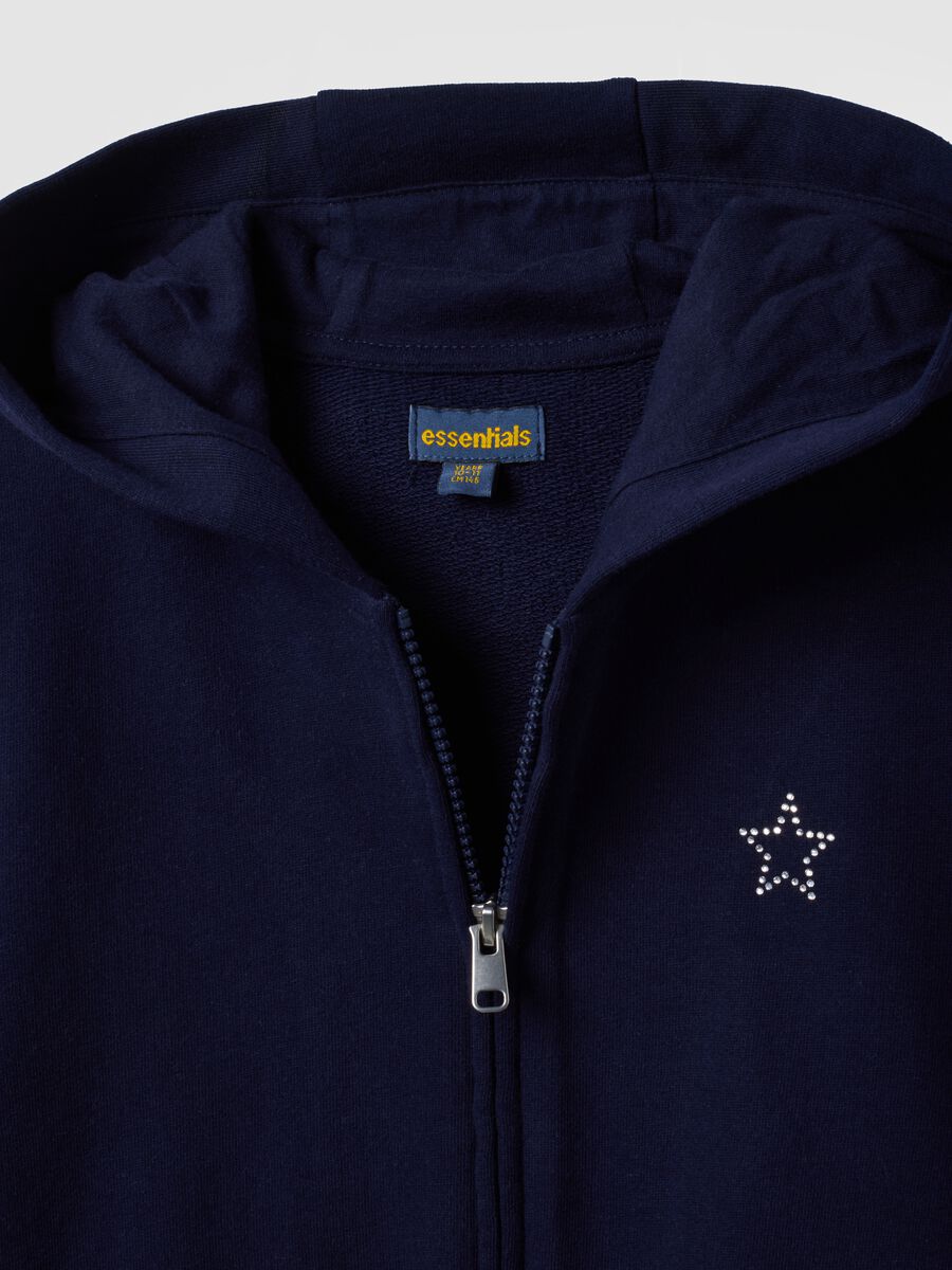 Blue organic cotton hooded zip-up sweatshirt with star detail for girls_5