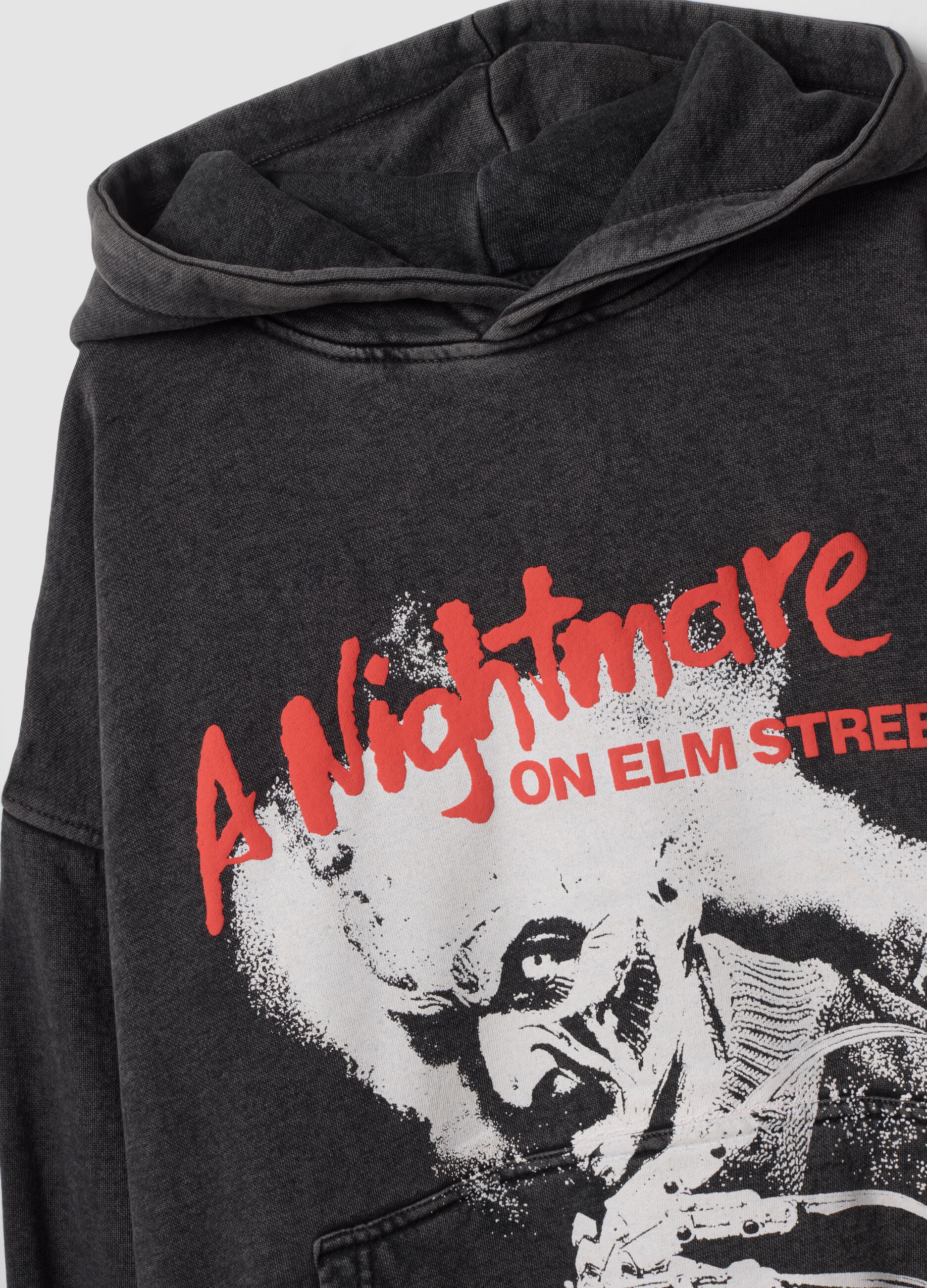 Grey oversized pure cotton hoodie with &ldquo;A Nightmare On Elm Street&rdquo; print