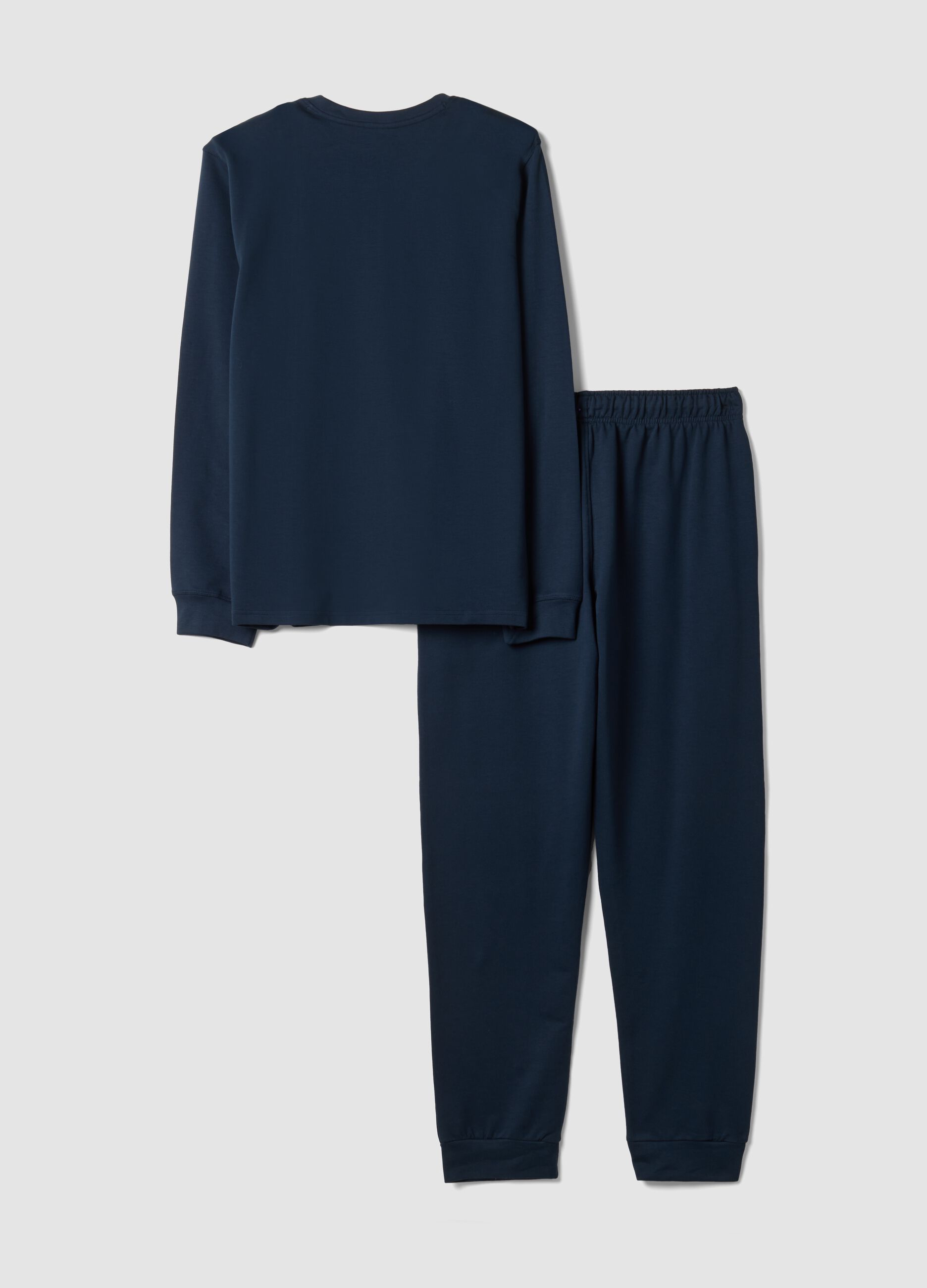 Pigiama blu in puro cotone con scollo serafino