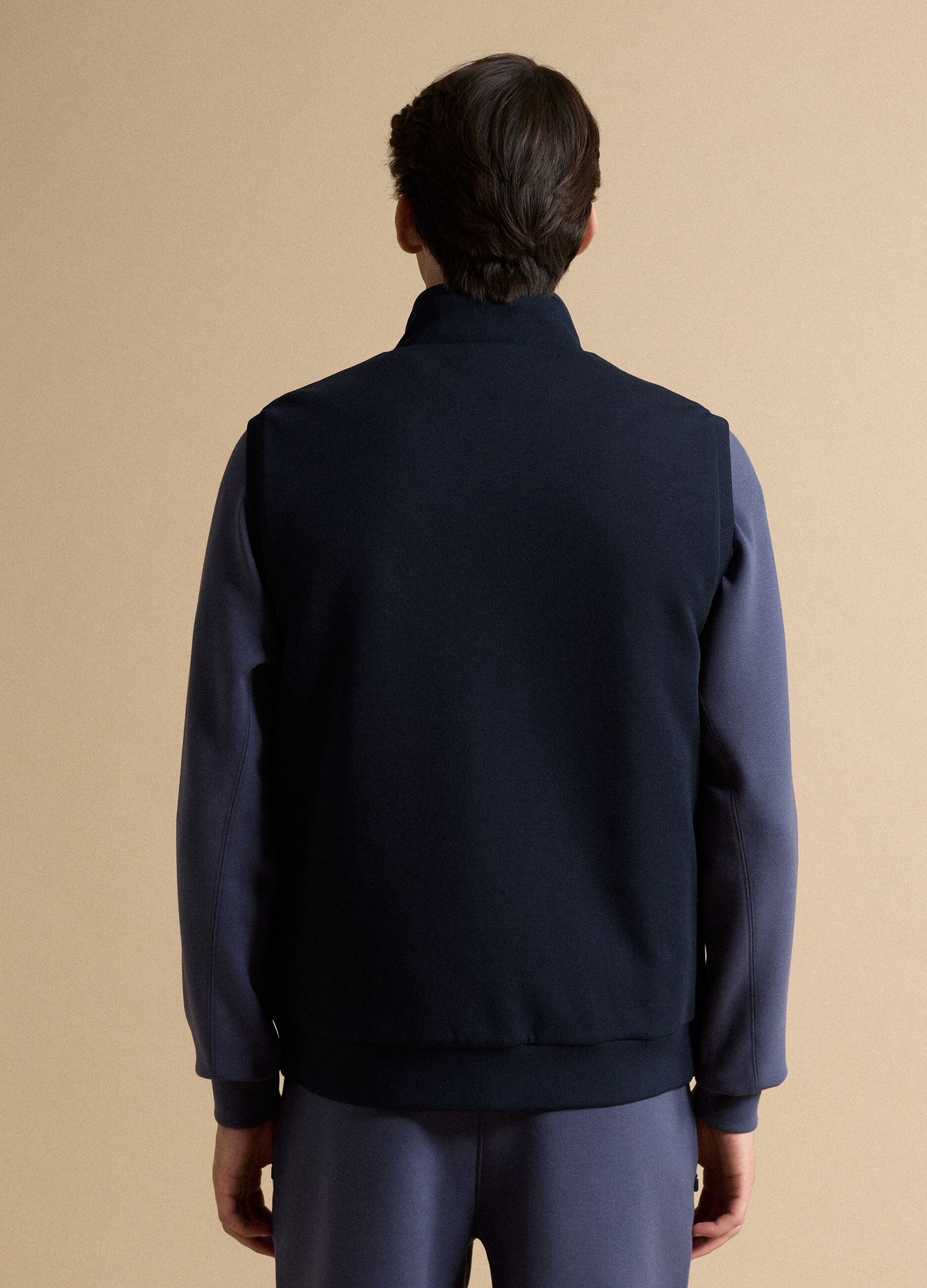 Gilet blu in cotone elasticizzato con colletto regular fit