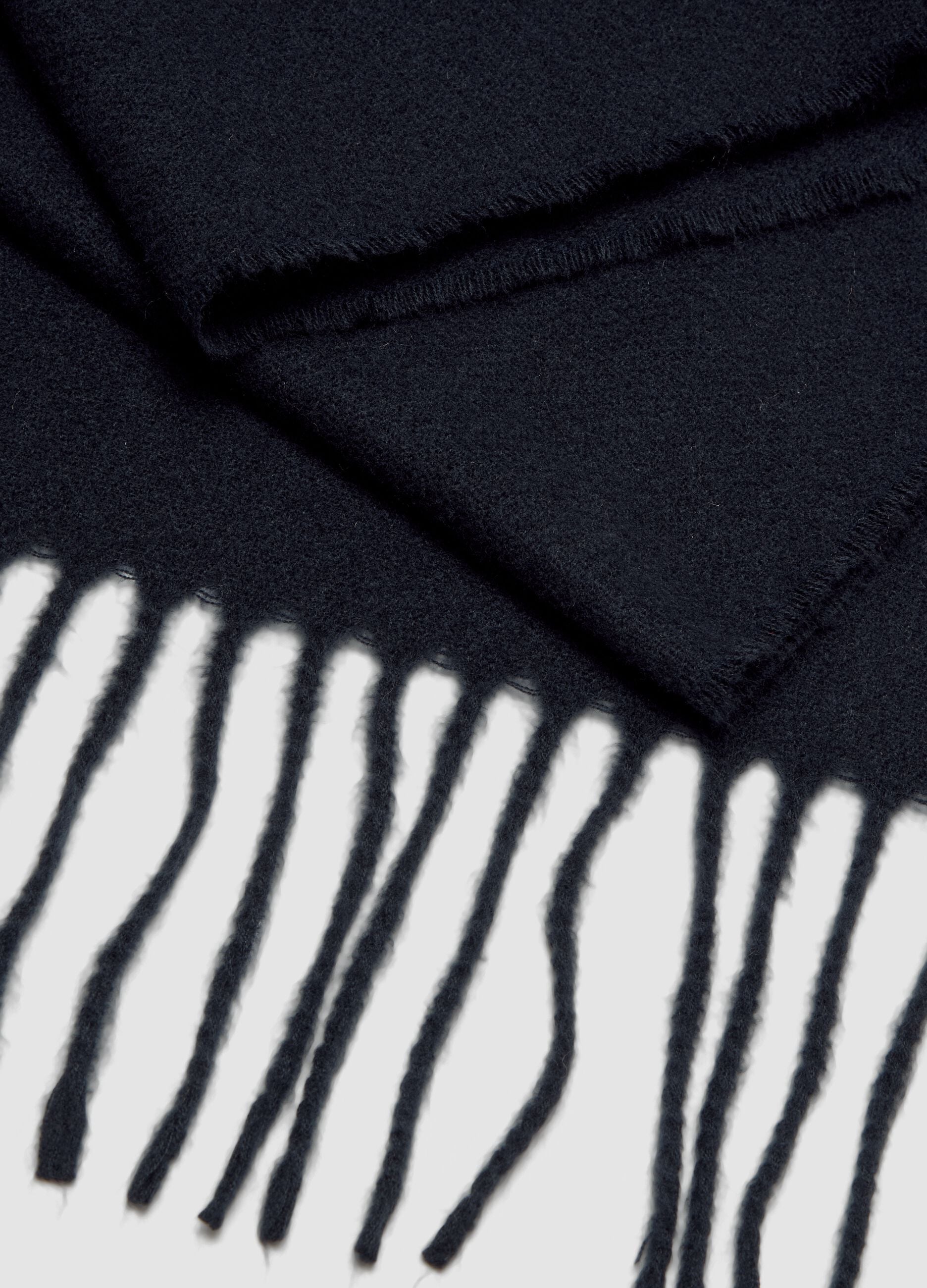Blue viscose-blend scarf with fringes