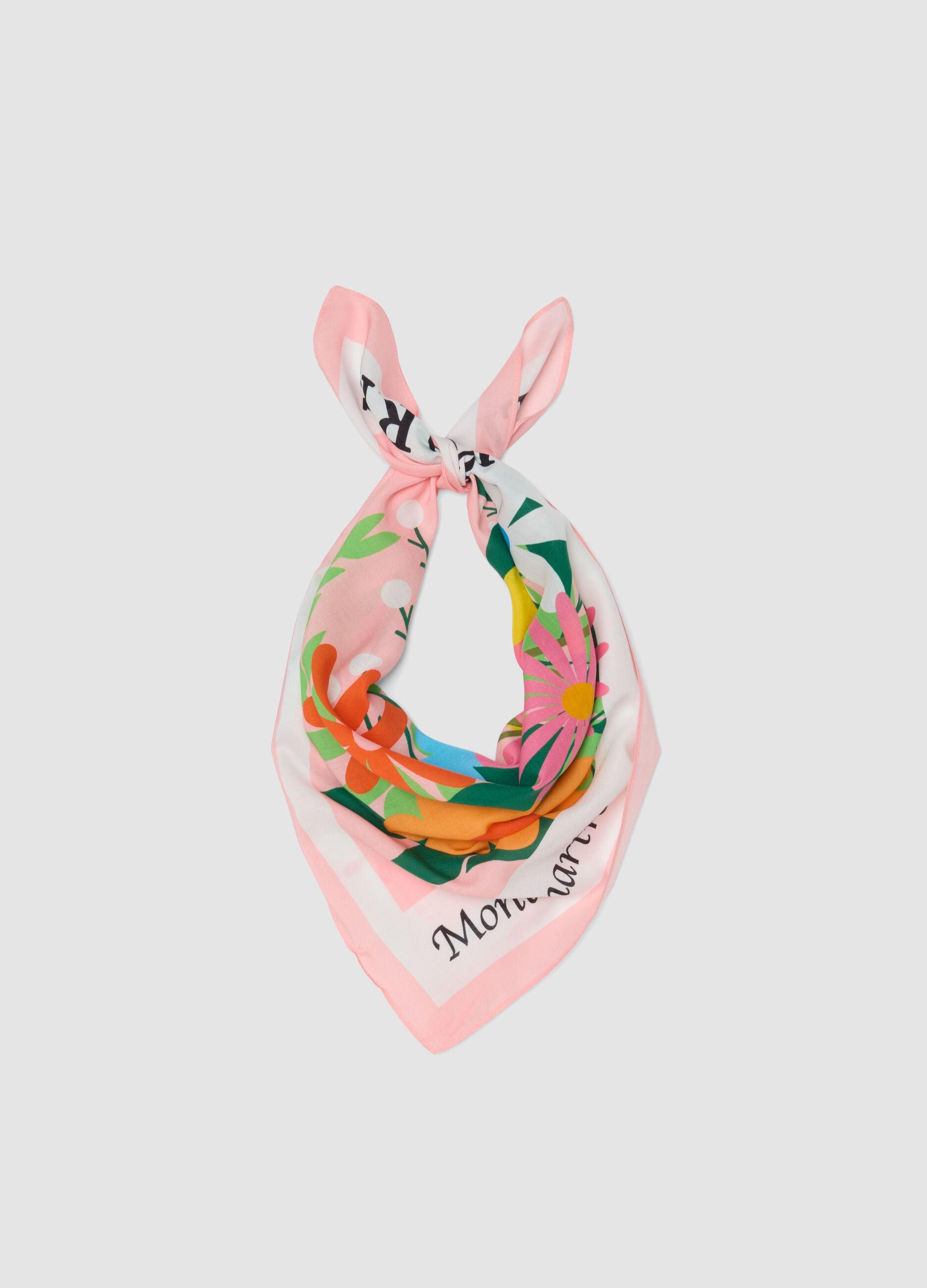 Light scarf in pure multicoloured viscose with floral pattern