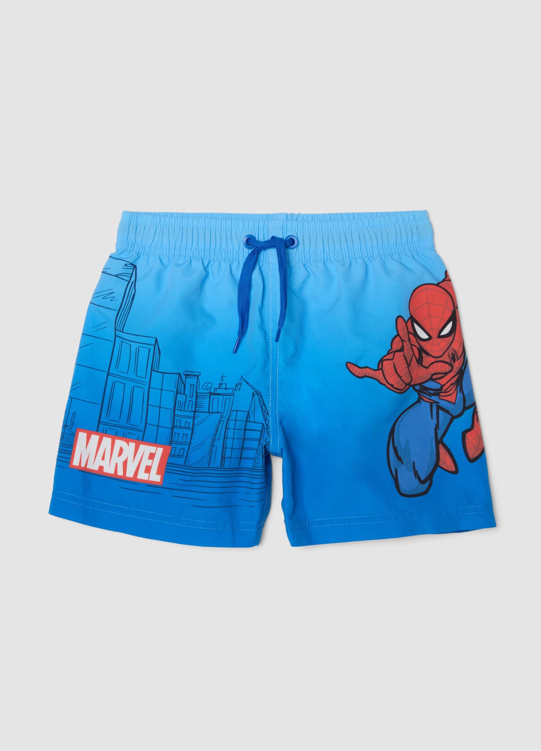 Blaue Badeshorts mit Spider-Man-Print