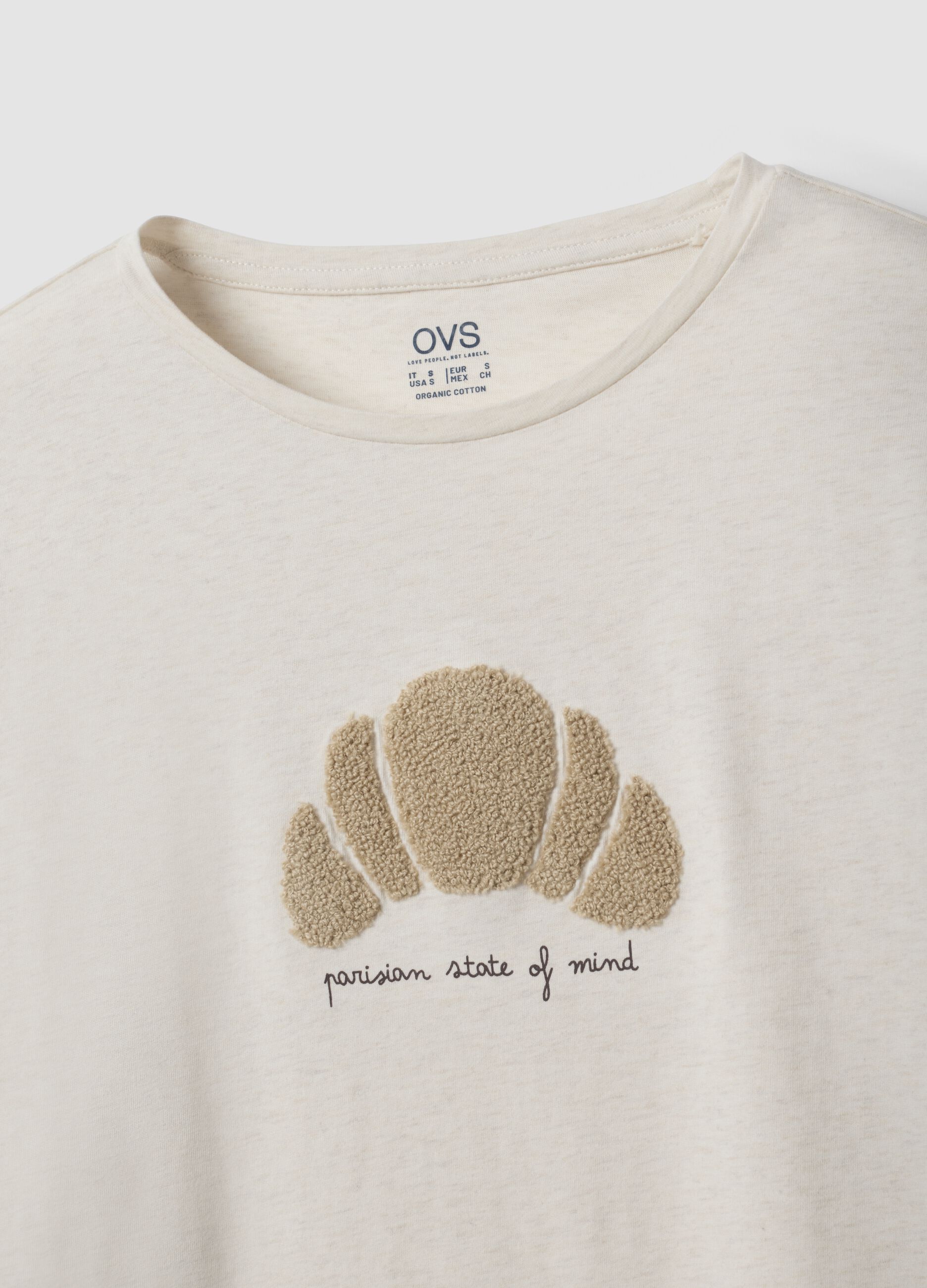 Camicia da notte beige in puro cotone organico con stampa cornetto