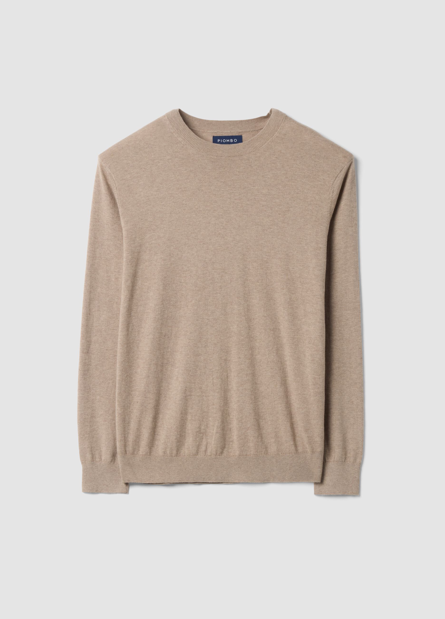 Beige crew-neck jumper in cotton and cashmere blend, regular fit