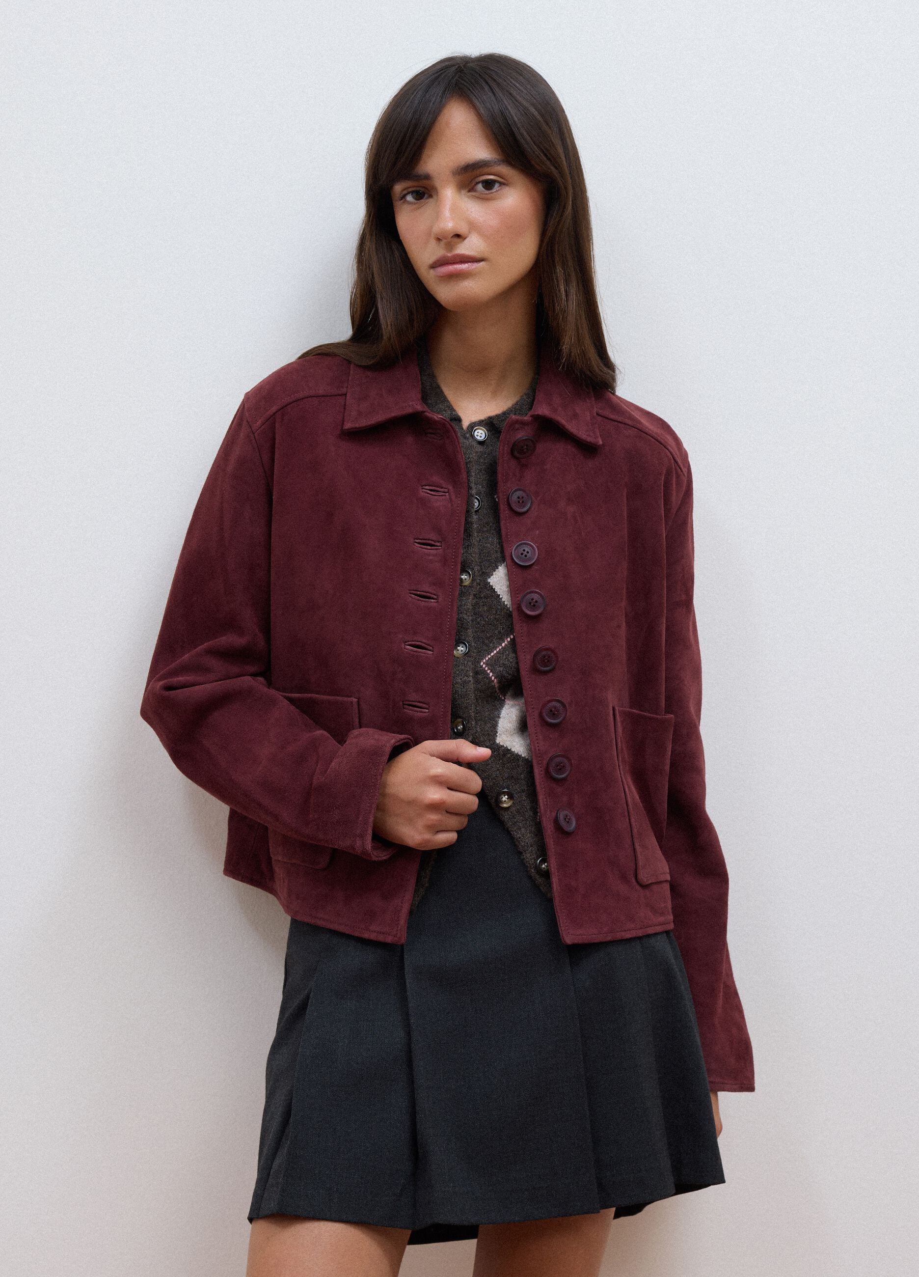 Red genuine leather jacket, regular fit
