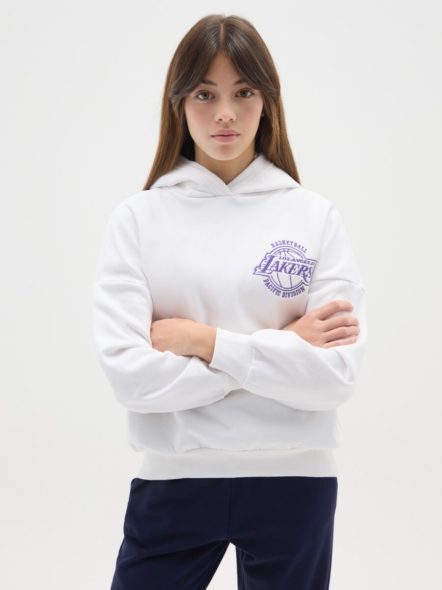 Λευκή φούτερ Lakers για κορίτσι με φαρδιά εφαρμογή από μίγμα βαμβακιού_0