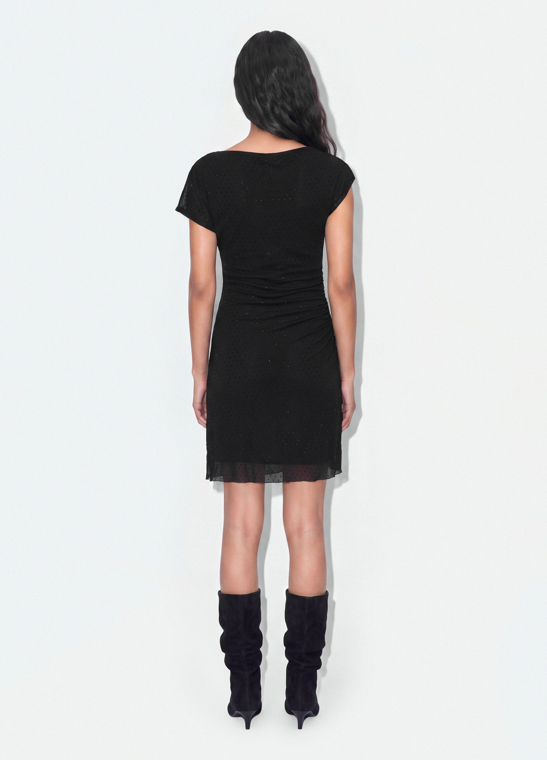 Black stretch-fabric dress with draping, regular fit
