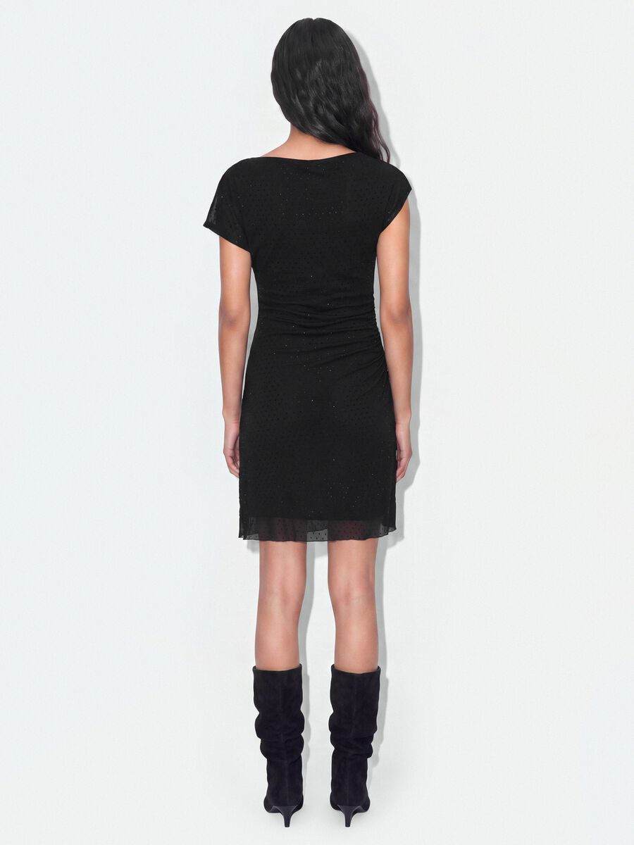 Black stretch-fabric dress with draping, regular fit_3