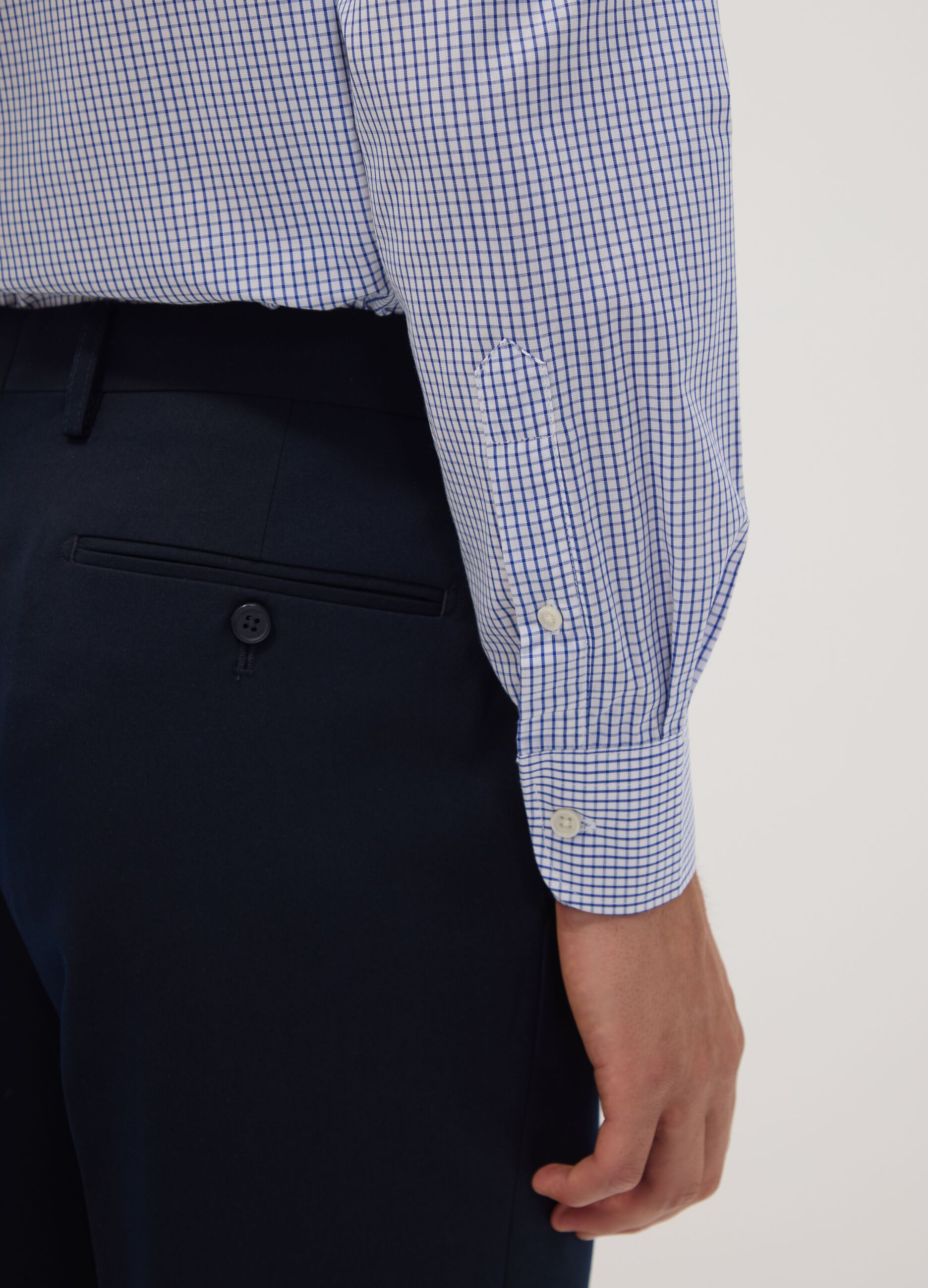Light blue cotton-blend checked easy-iron regular-fit shirt