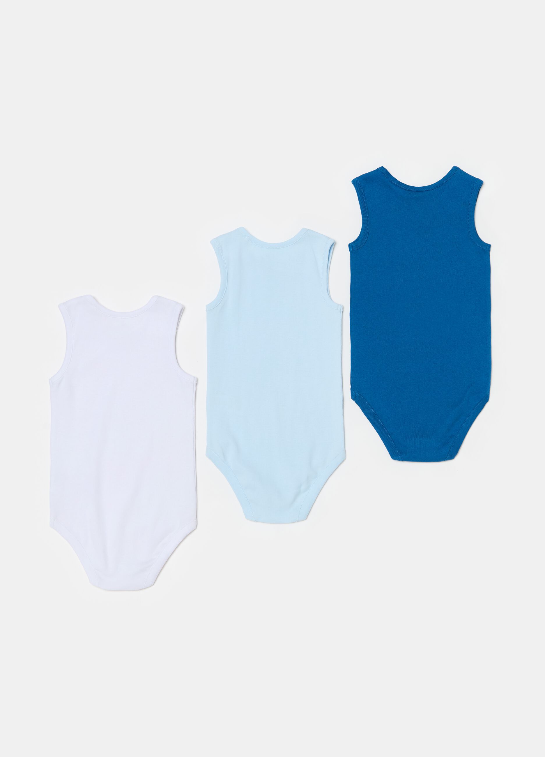 Three-pack sleeveless bodysuits in organic cotton