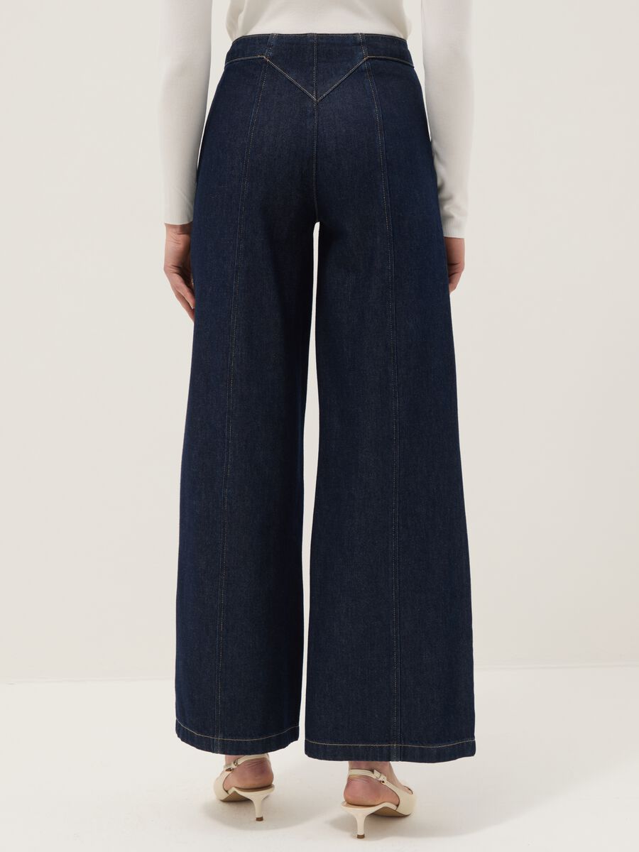 Blue Denim Wide Leg Trousers in Cotton Blend_2