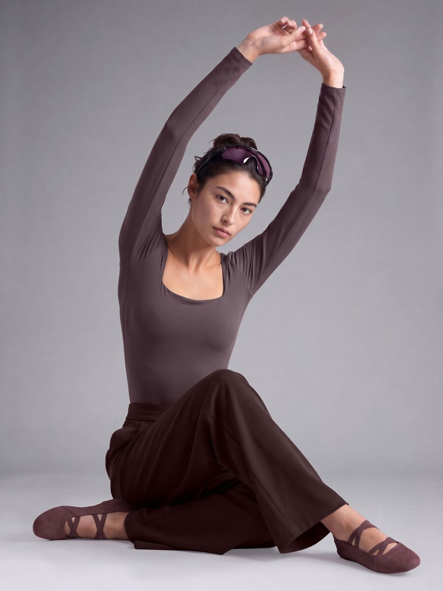 Brown wide-leg stretch-fabric trousers_0