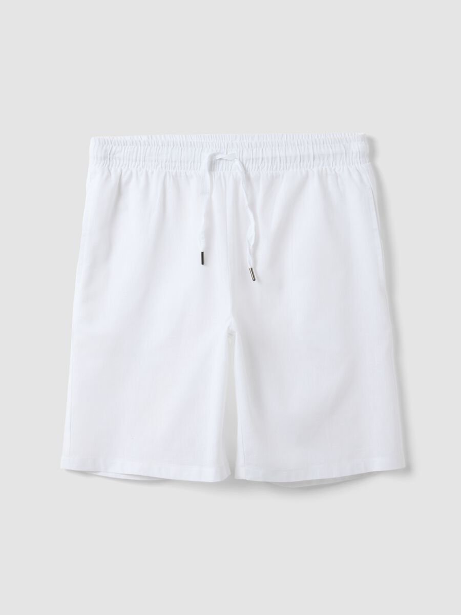 White cotton and linen blend pyjama shorts, regular fit_4