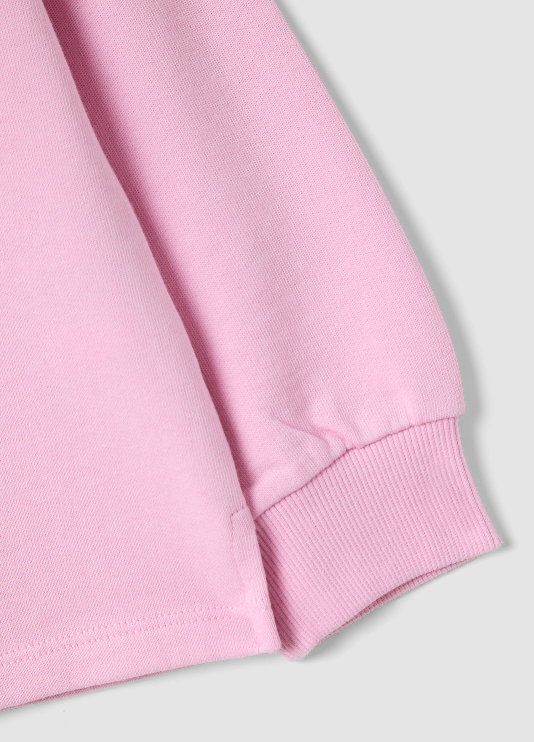 Pink pure cotton crew-neck sweatshirt with heart print for girls