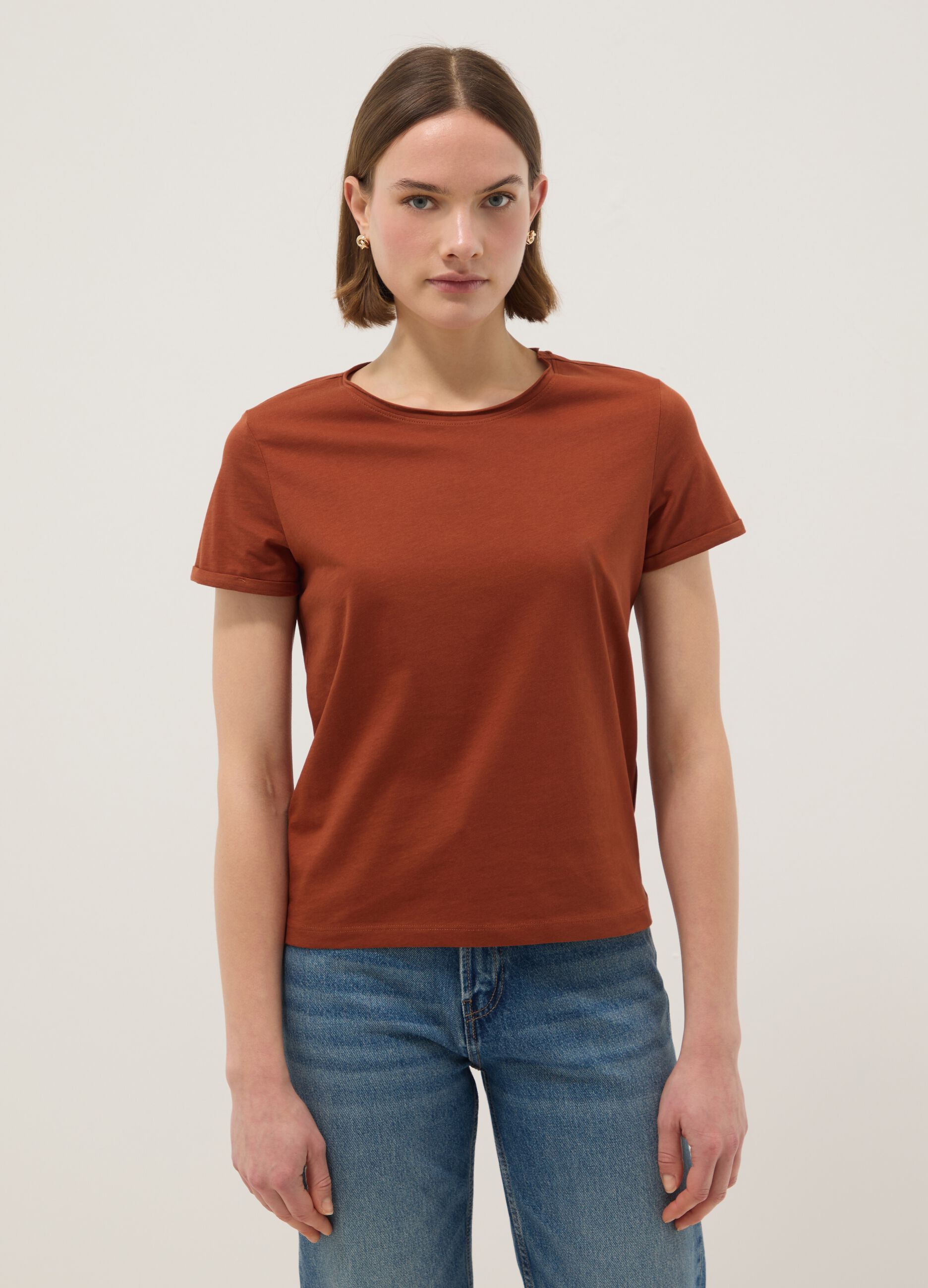 Brown short sleeve pure cotton regular fit T-shirt