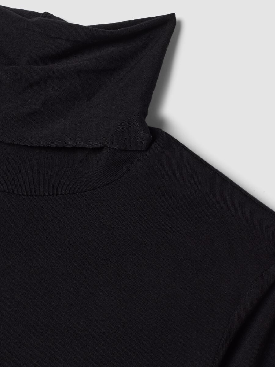 Black stretch viscose top with stand-up collar, slim fit_1