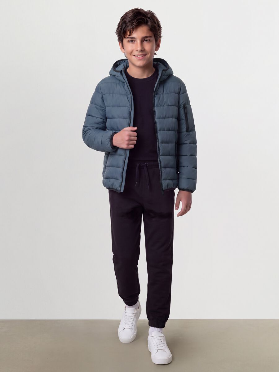 Grey Ultralight padded hooded jacket with zip for boys_1