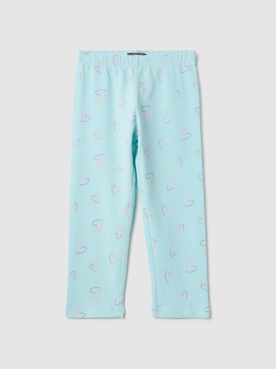 Blue stretch cotton skinny fit leggings for girls with hearts_0
