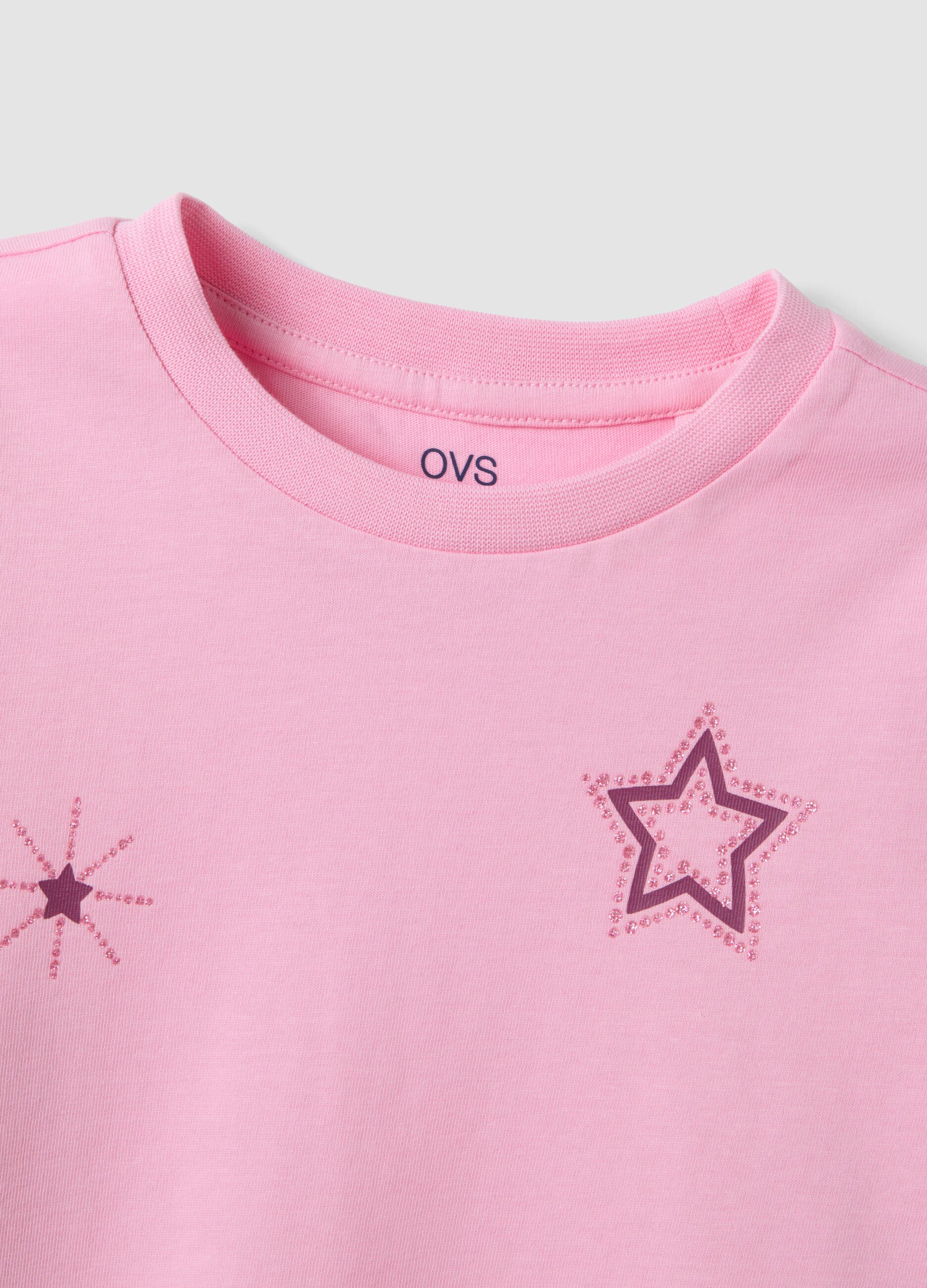 Pink pure organic cotton T-shirt with star print for girls