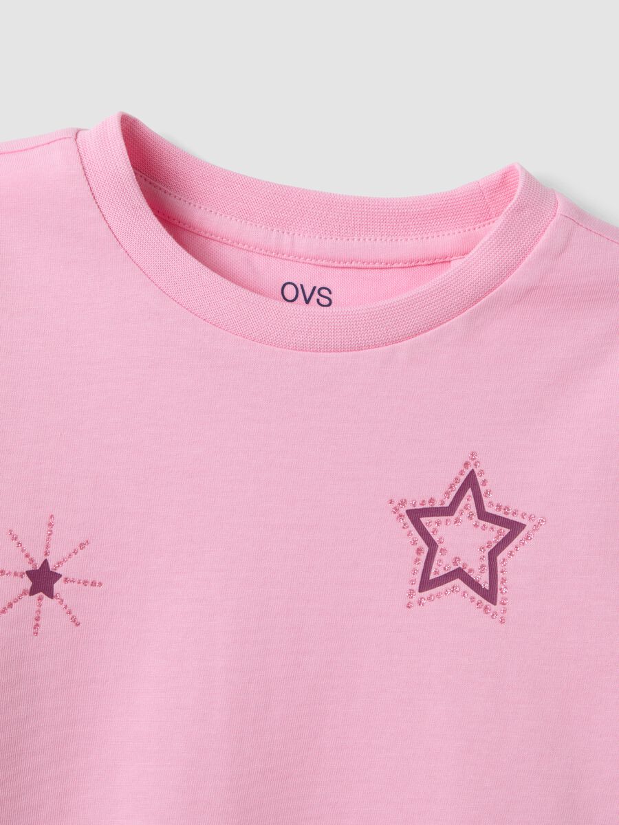 Pink pure organic cotton T-shirt with star print for girls_3