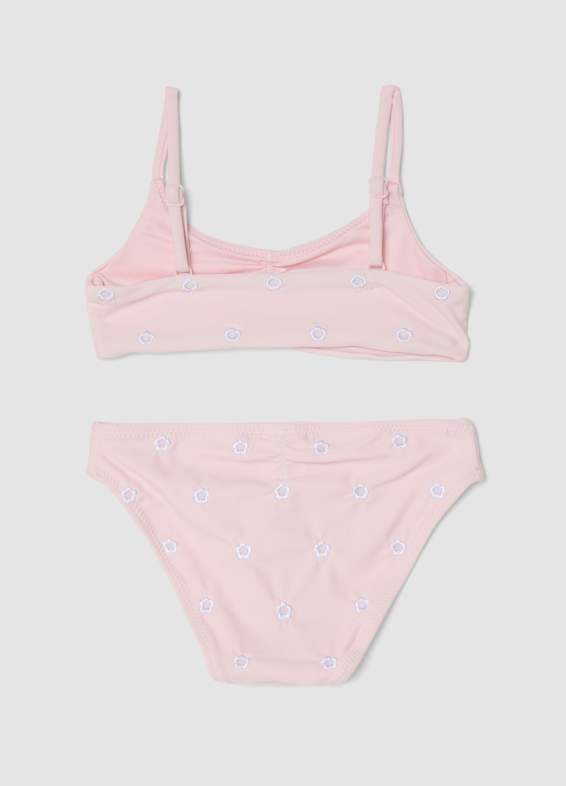 Pink stretch bikini with floral embroidery