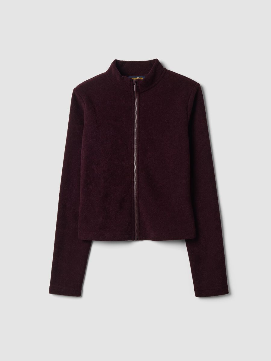 Purple viscose-blend fleece sweatshirt with crew neck and zip, regular fit_0