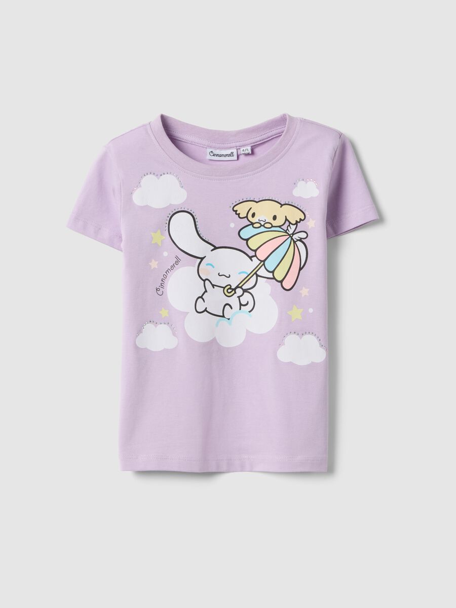 T-shirt in cotone elasticizzato viola da bambina regular fit con stampa_0