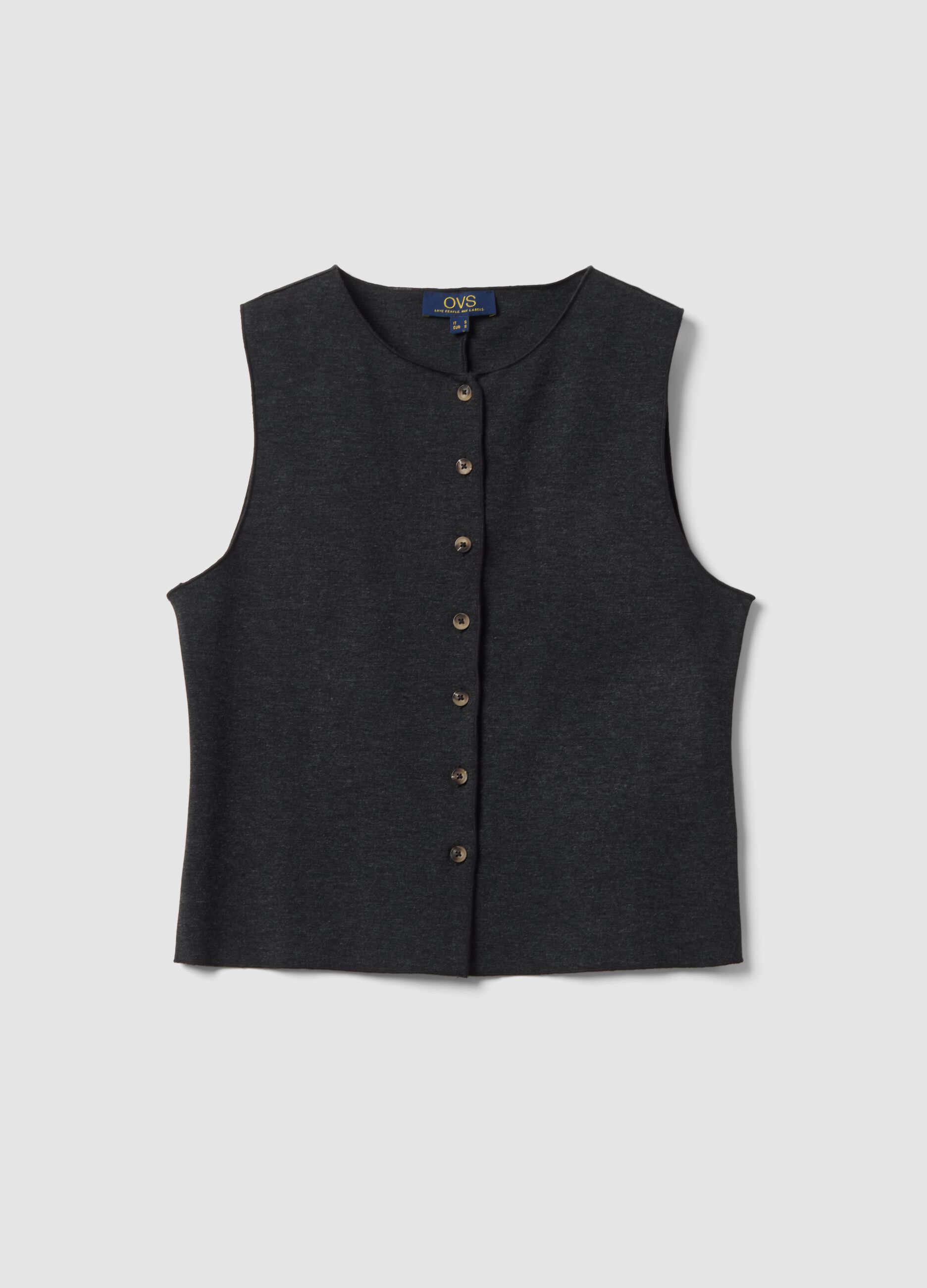 Black Milano stitch waistcoat in stretch viscose, regular fit