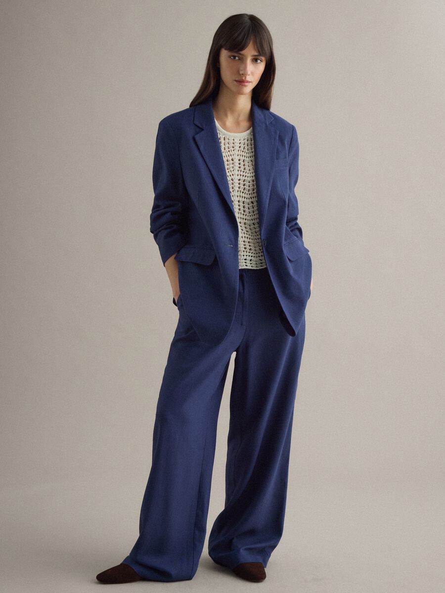 Regular Fit Blue Viscose Linen Blend Blazer_2