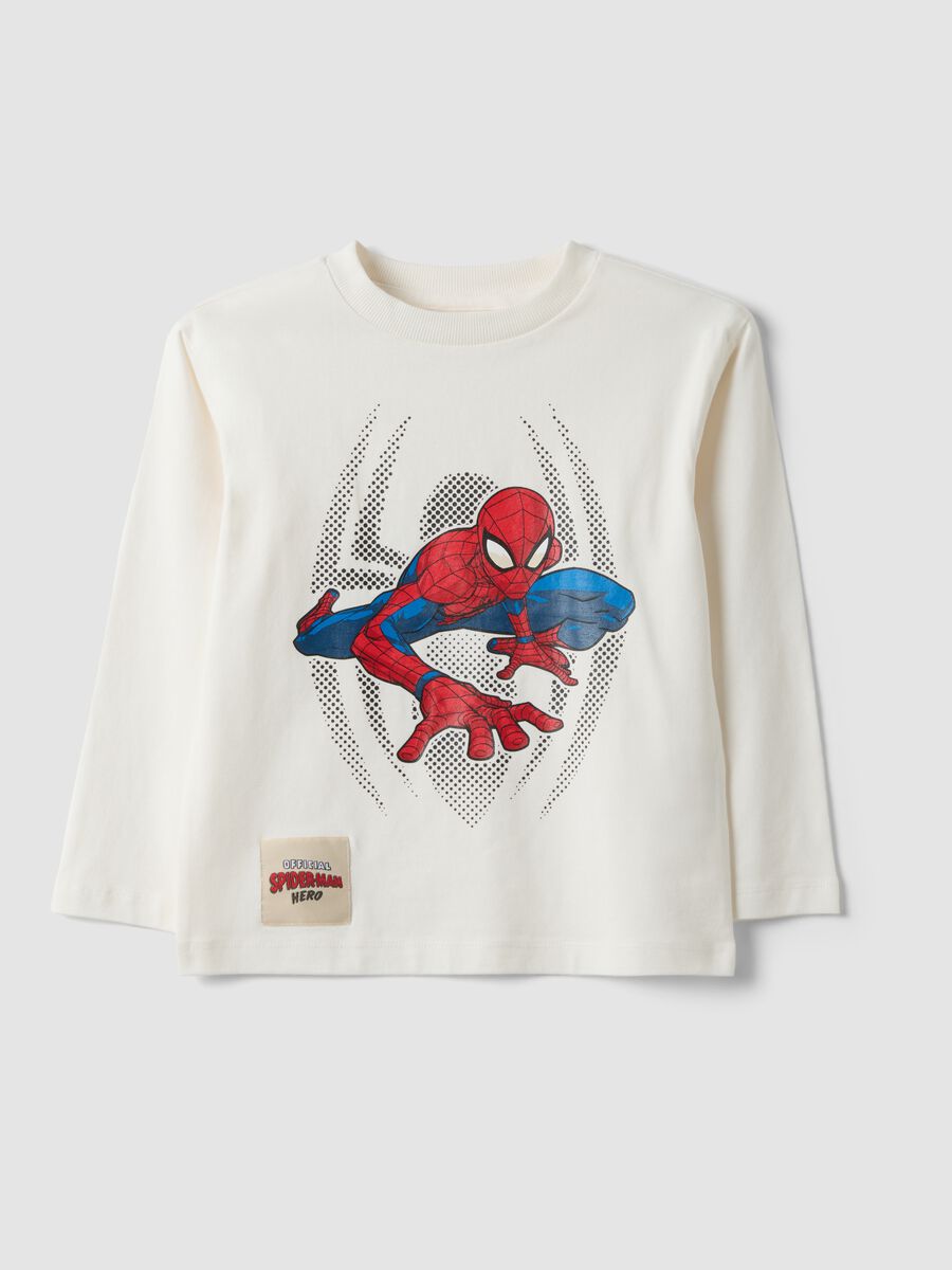 White pure cotton Marvel Spider-Man crew-neck T-shirt_0