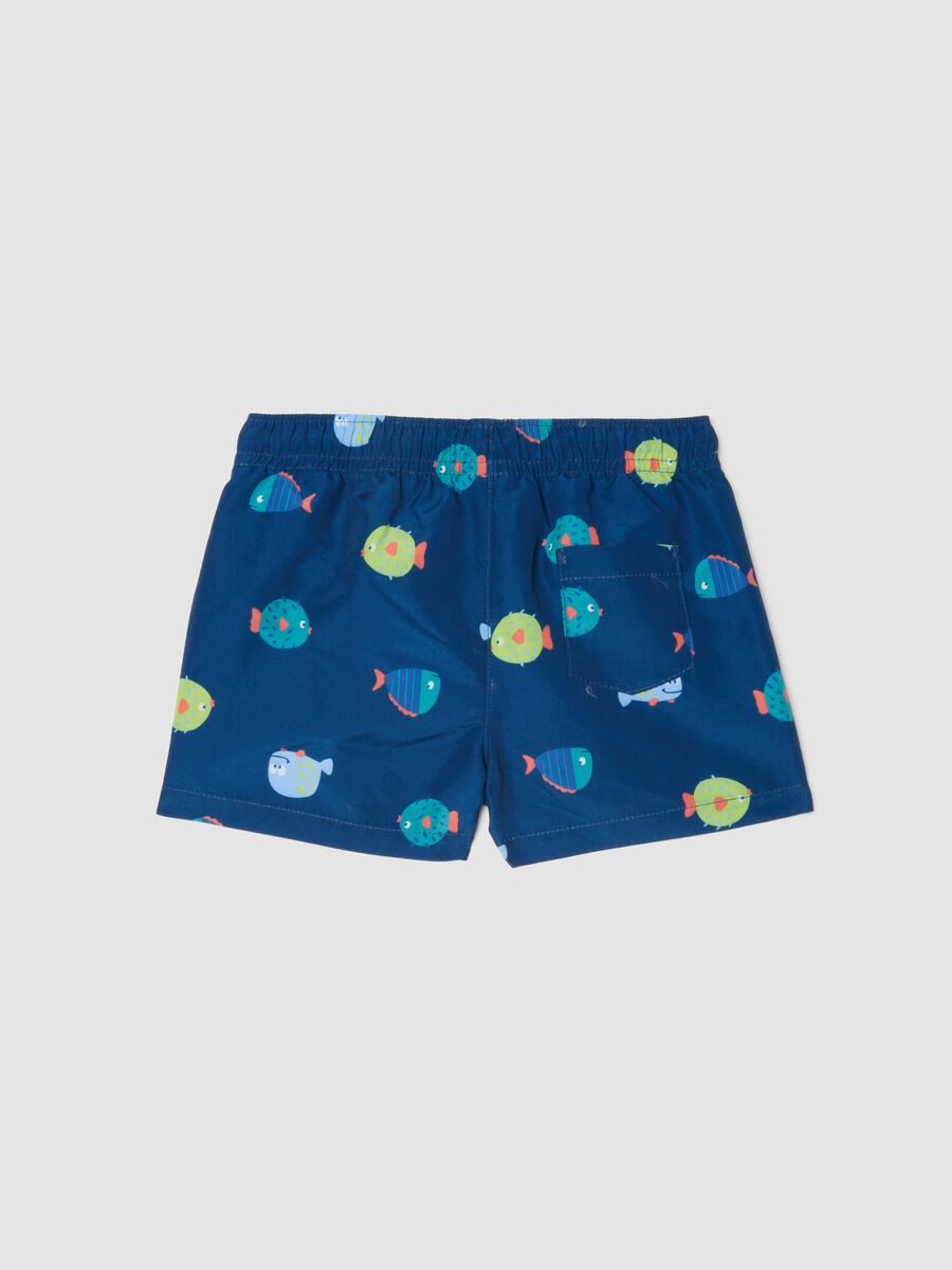 Blue fish-print boxer swim shorts for baby boys_1