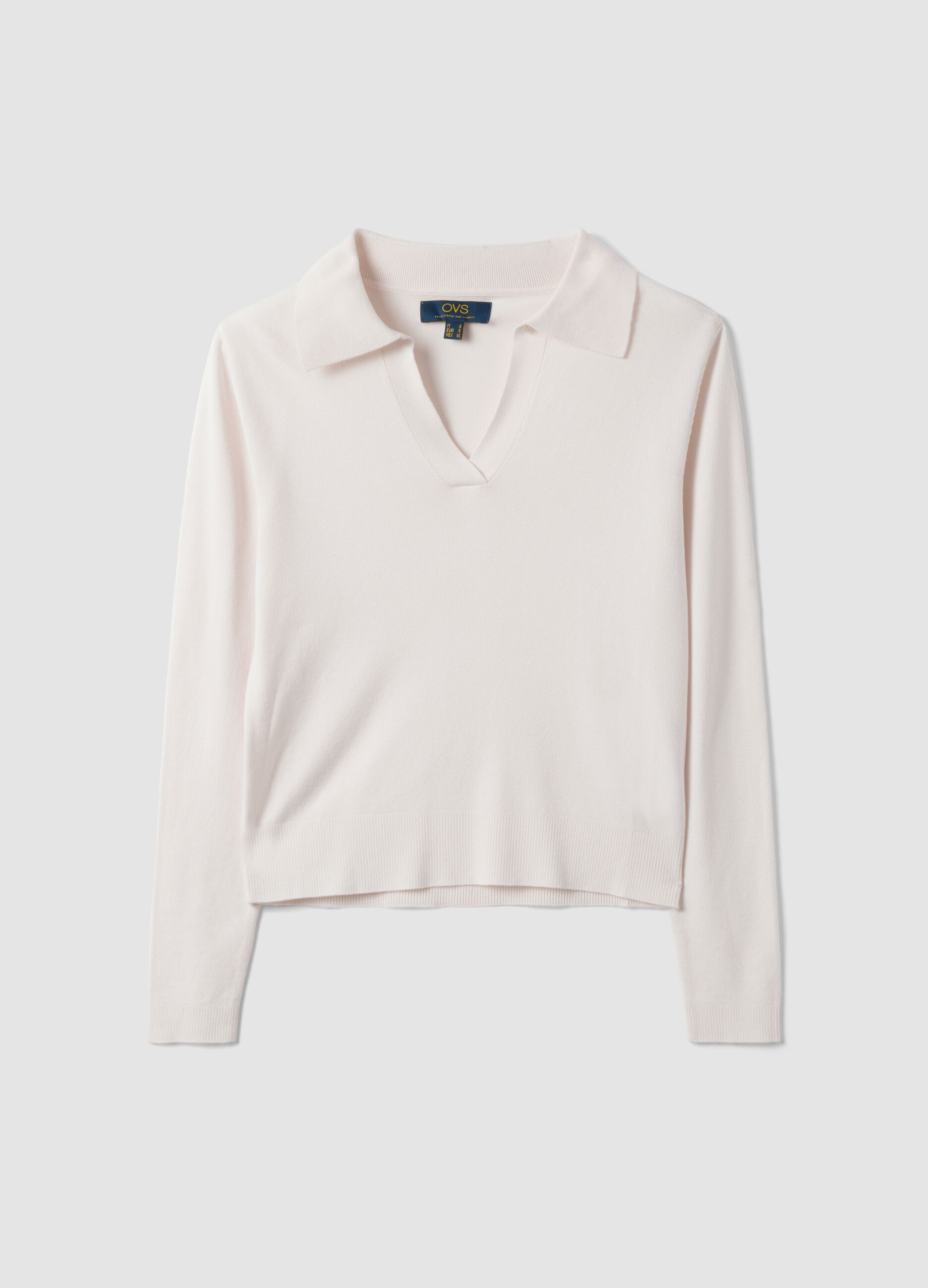 White viscose-blend polo-collar jumper, regular fit