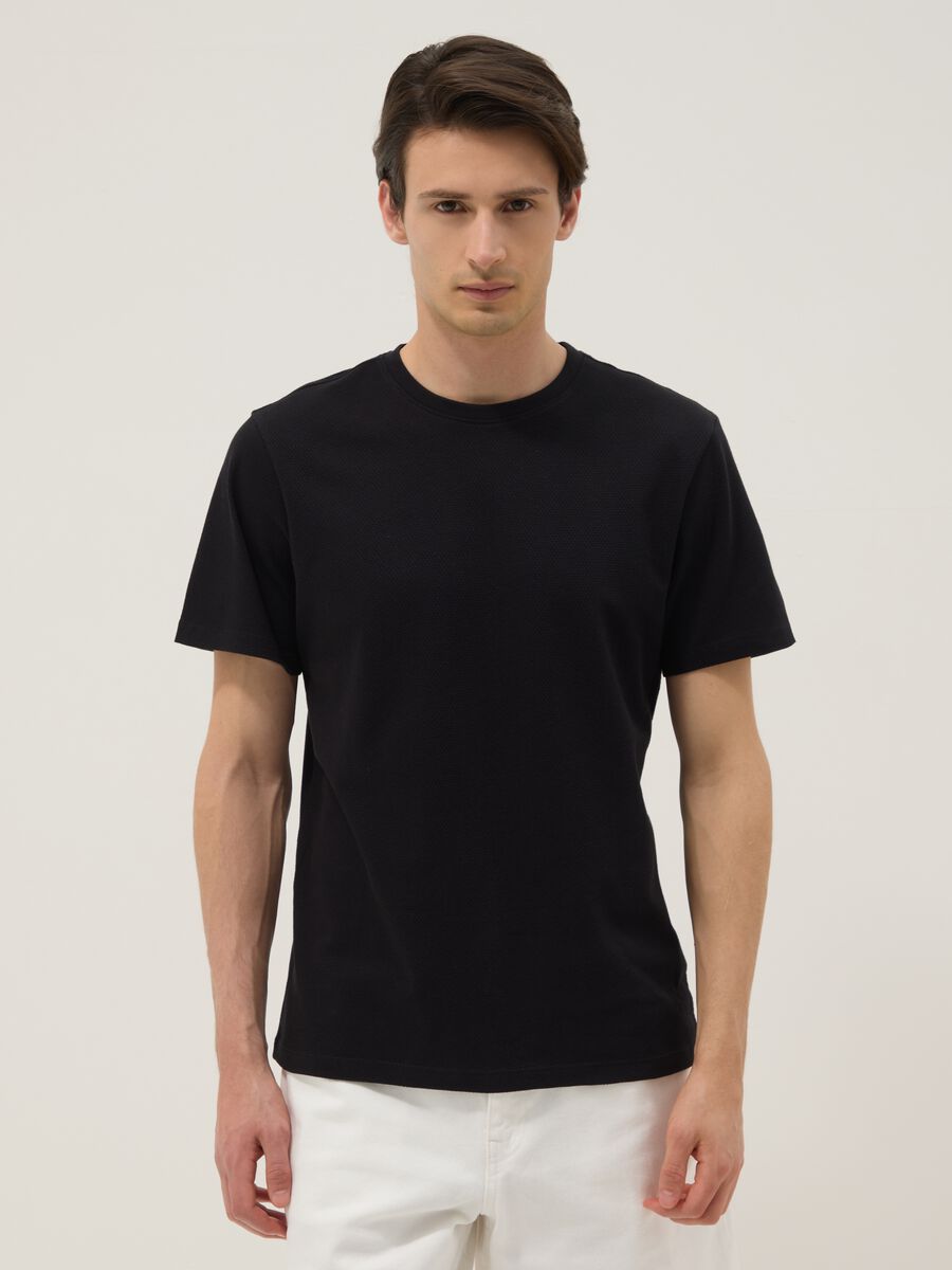 Black pure cotton short-sleeve T-shirt_0