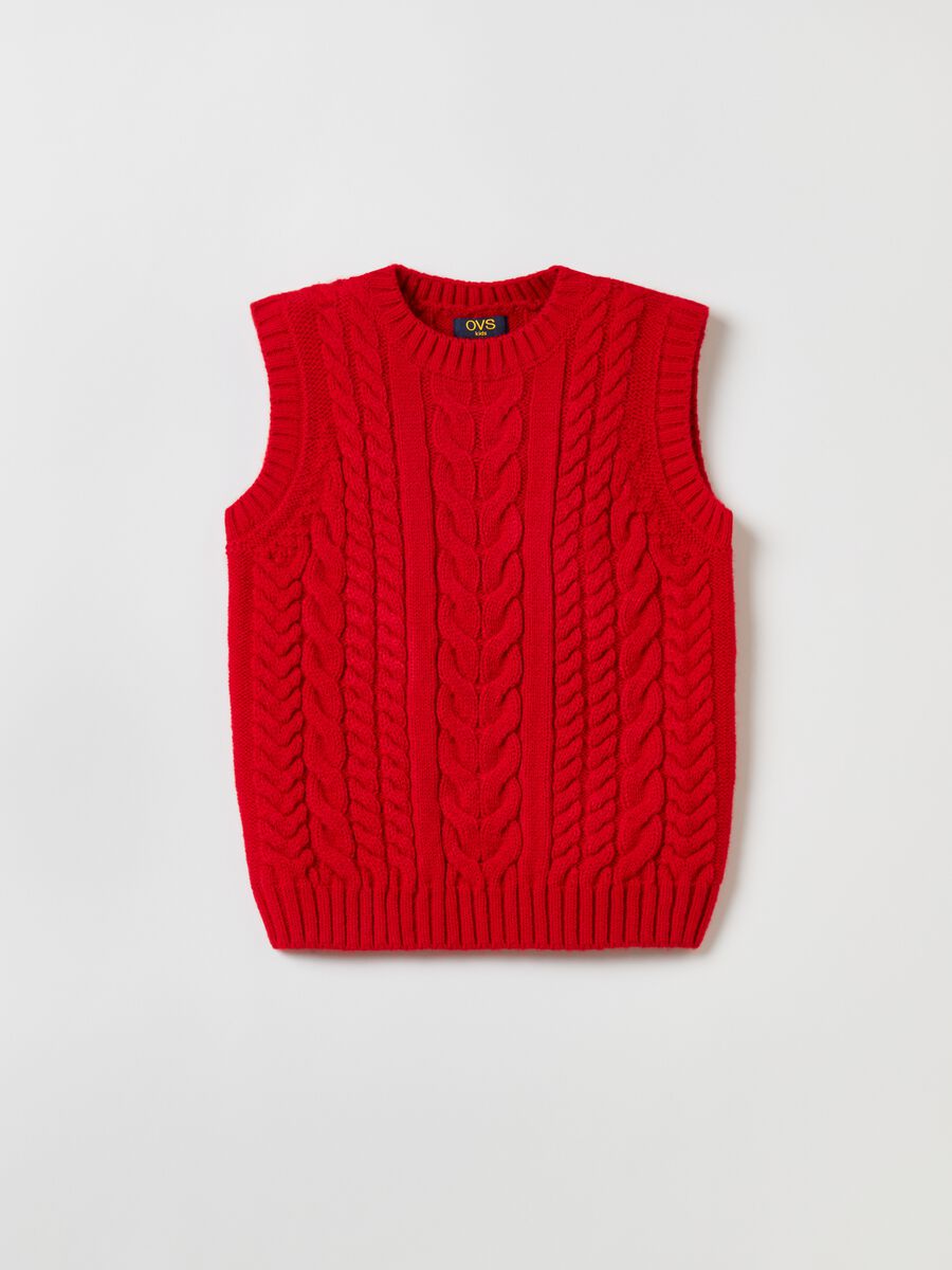 Knitted gilet with cable knit design_0