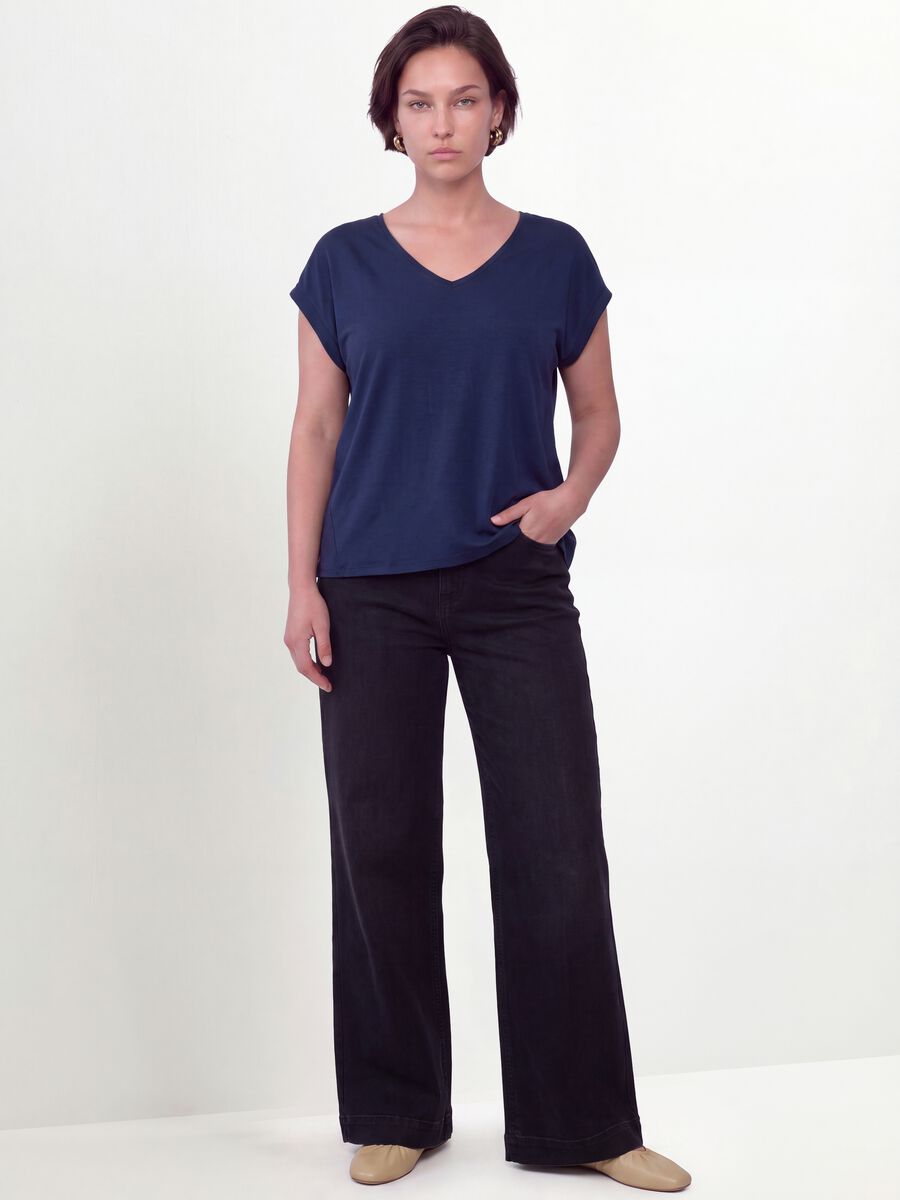 Blue pure viscose V-neck T-shirt, regular fit_1