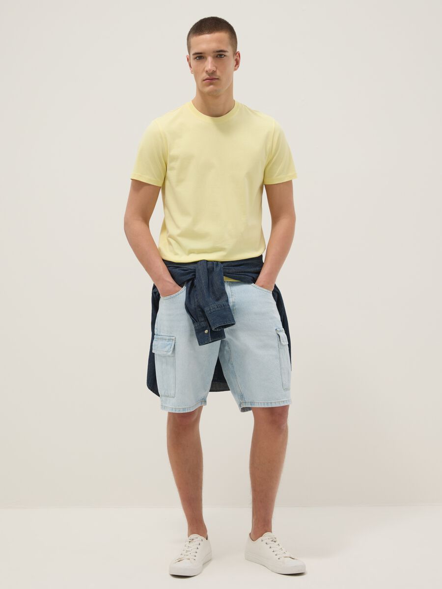 Yellow regular fit short sleeve pure cotton T-shirt_2