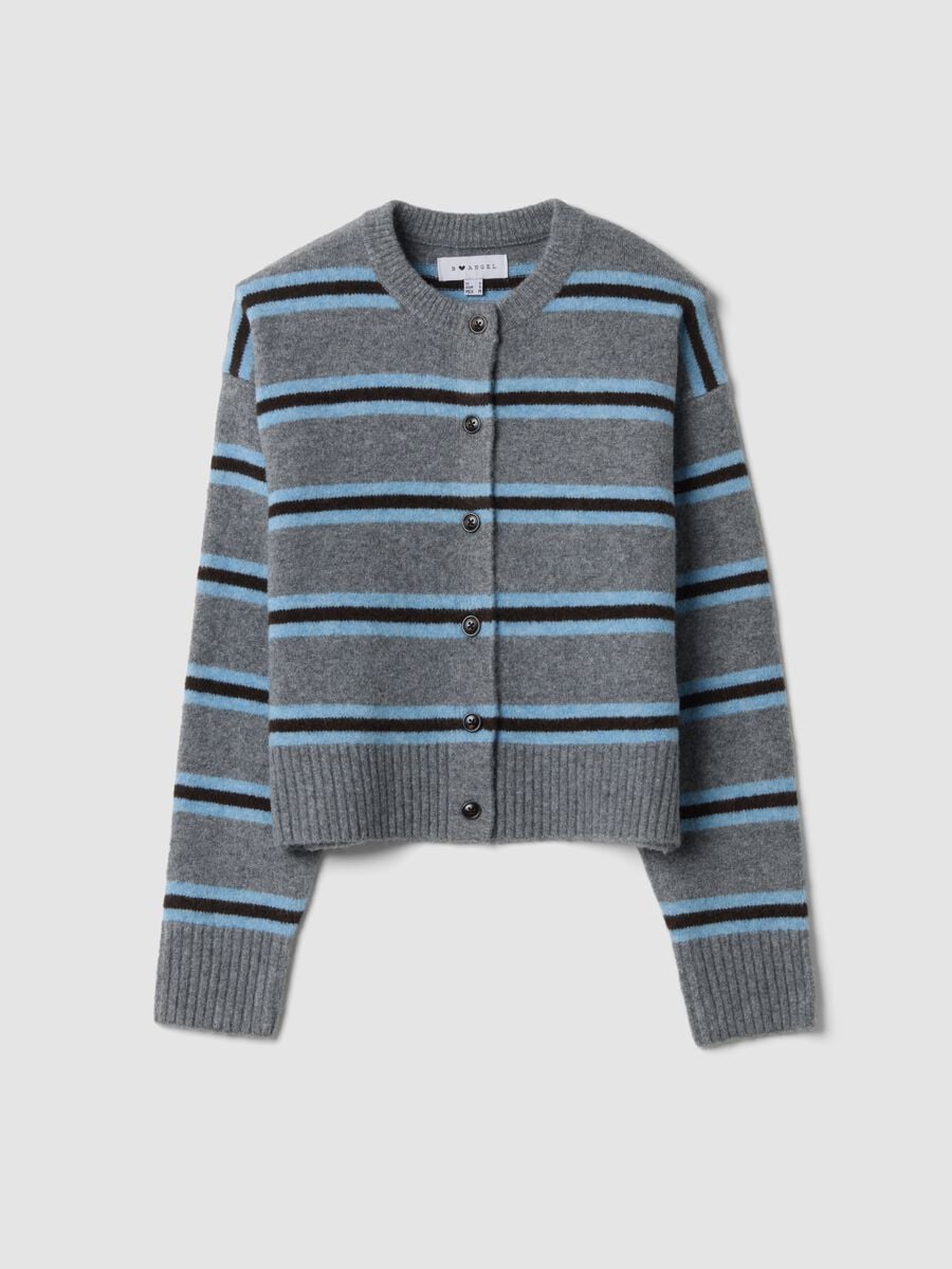 Grey striped stretch wool cardigan, regular fit_0