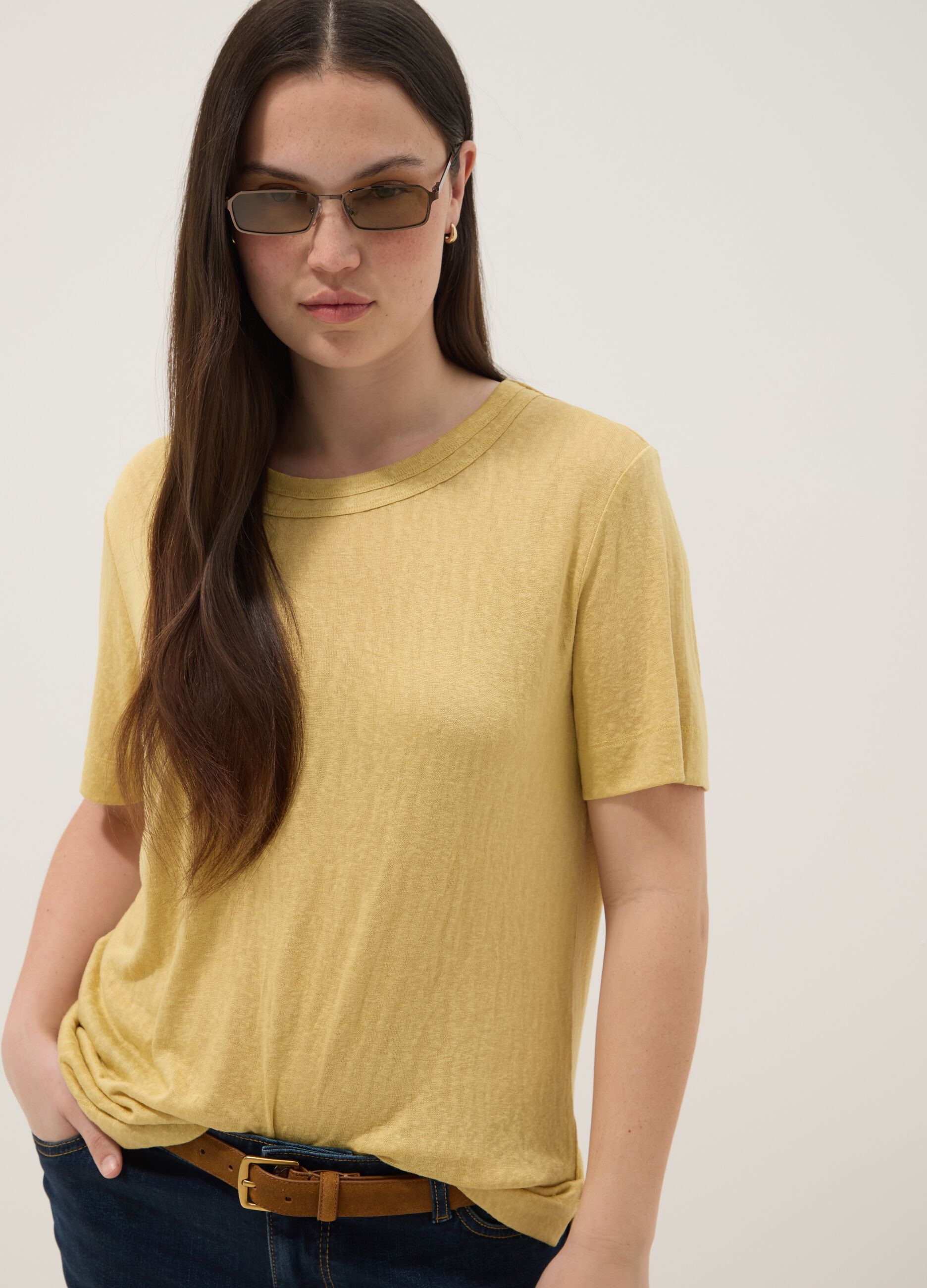 Yellow regular-fit short-sleeve viscose-blend T-shirt