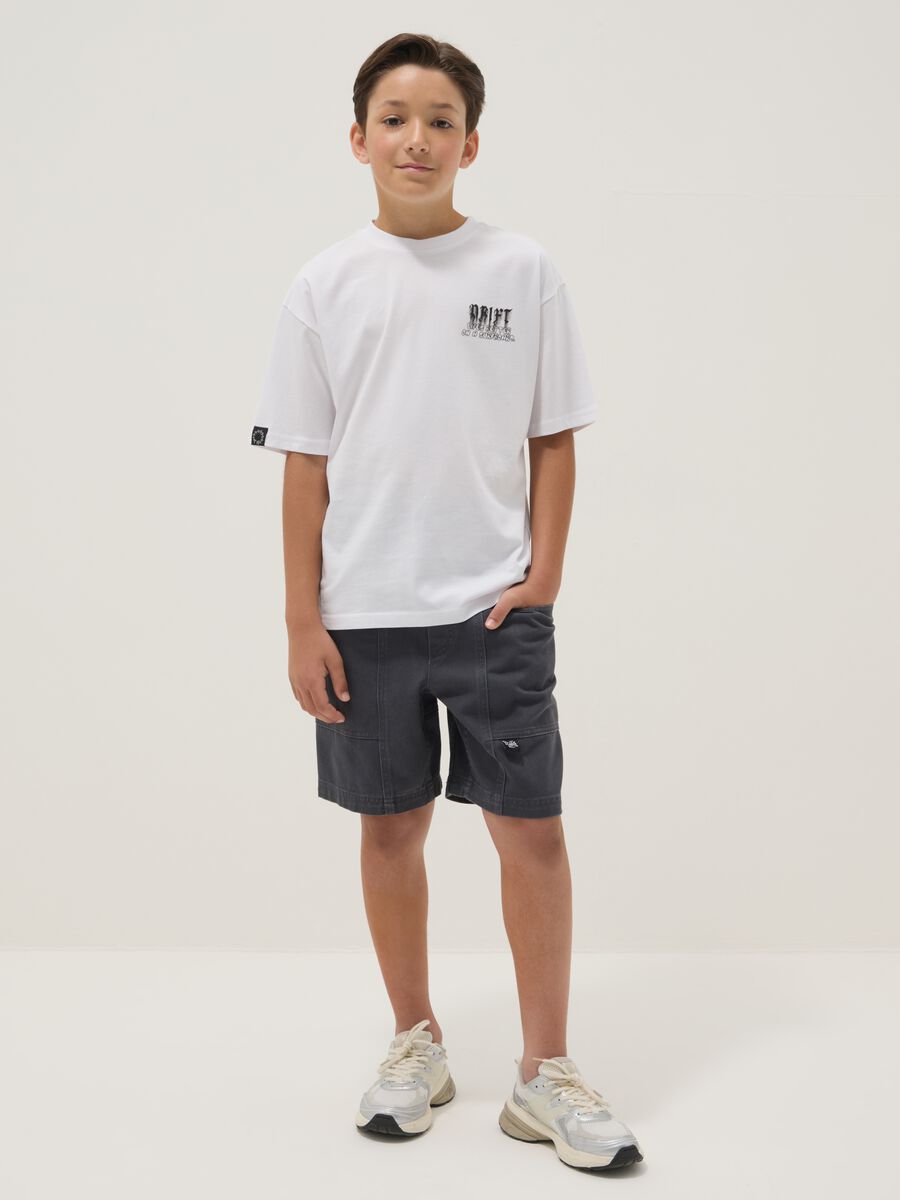Pantal&oacute;n corto azul de algod&oacute;n puro con cintura el&aacute;stica para ni&ntilde;o, corte comfort_0