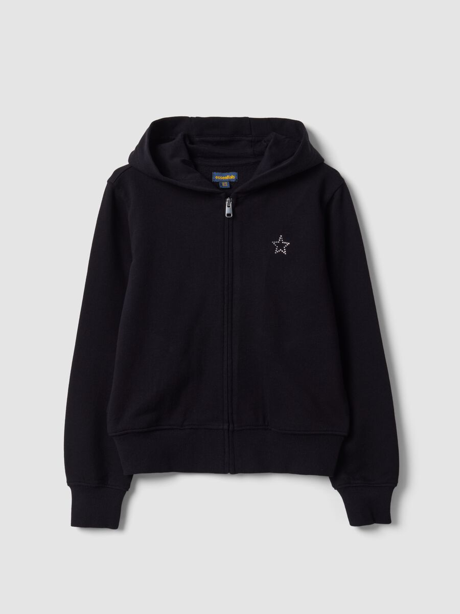Black hooded sweatshirt in pure organic cotton with star for girls_4