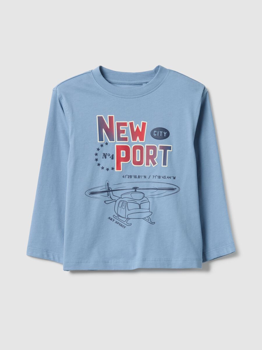 Camiseta azul de algod&oacute;n para ni&ntilde;os de ajuste amplio con estampado_0